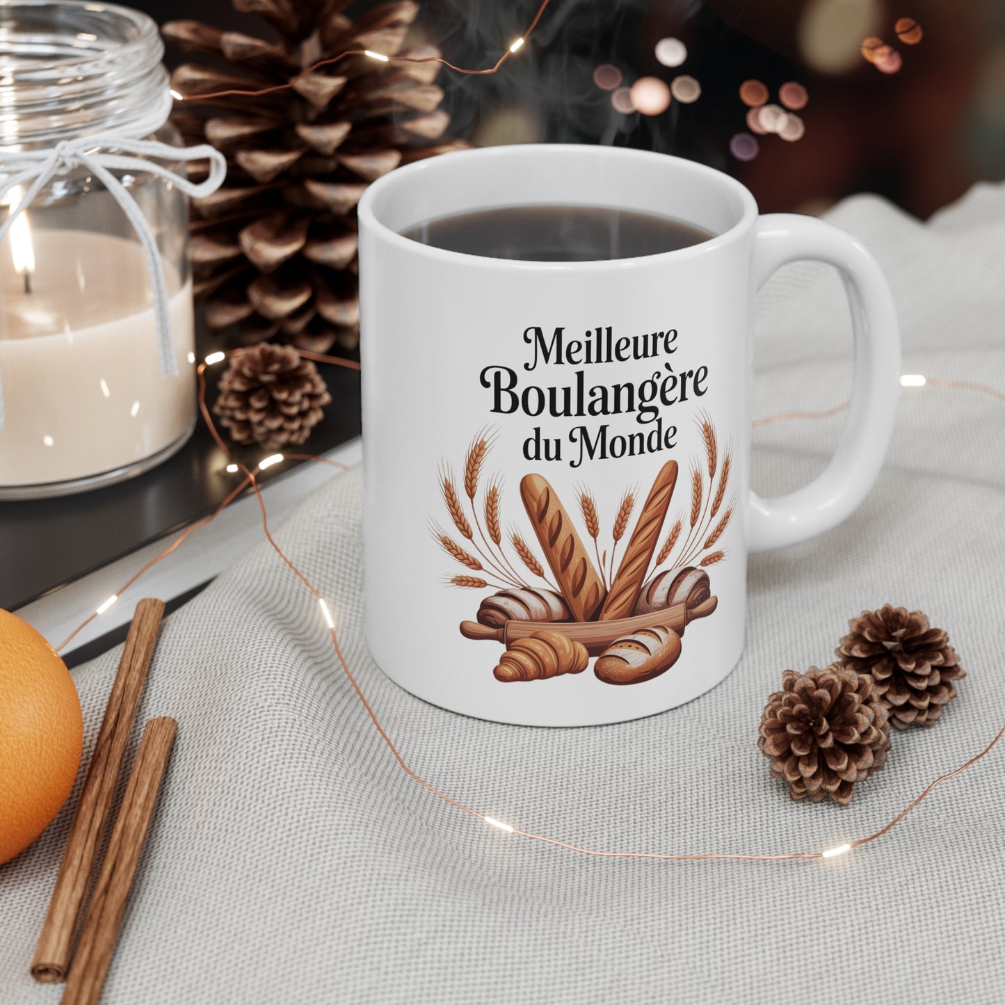 Tasse Meilleure Boulangère du Monde 325ml – Mug Céramique Baguette Croissant Pain – Cadeau Original