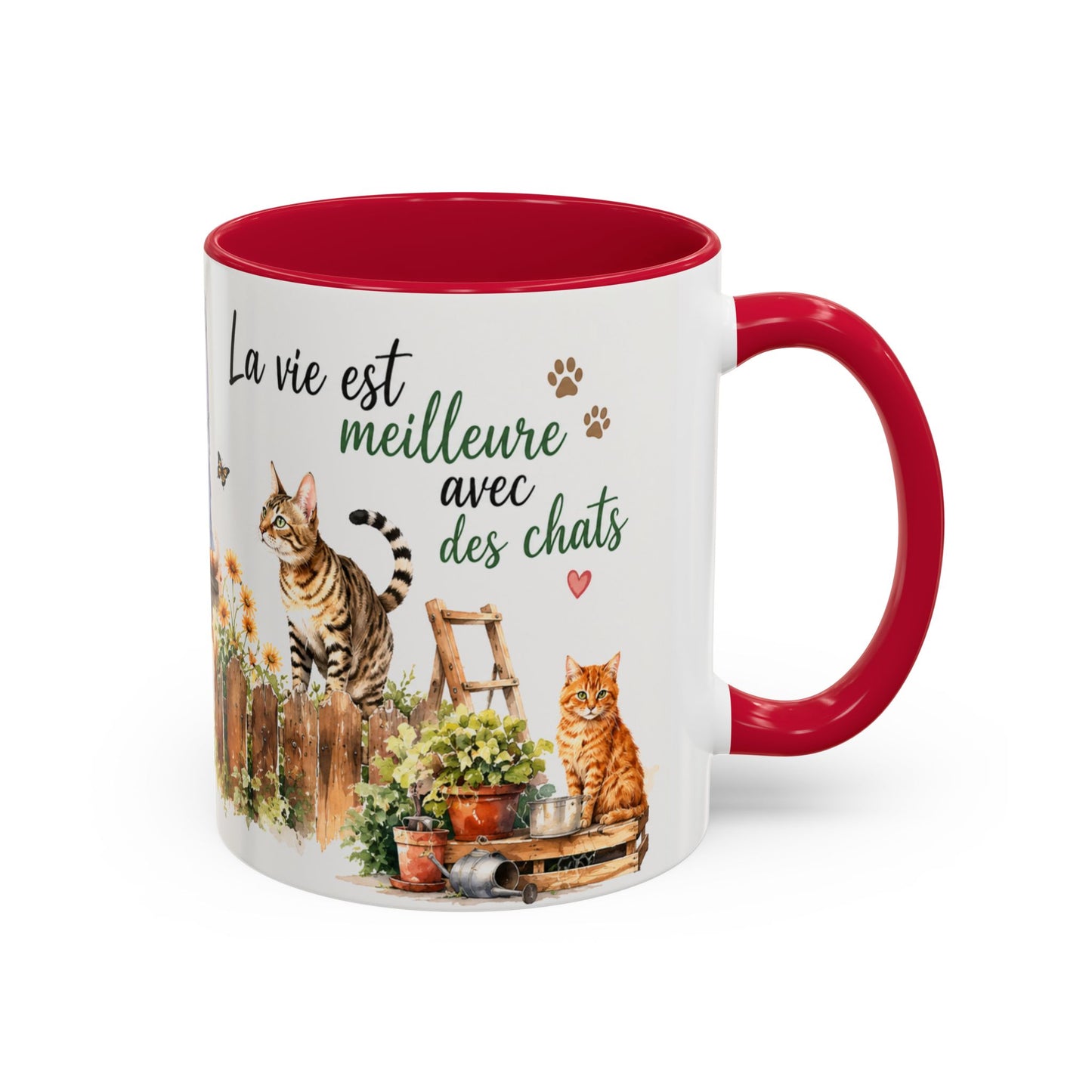 Tasse Chat Aquarelle Vintage – La Vie est Meilleure avec des Chats – Mug Déco Champêtre et Félin 325ml