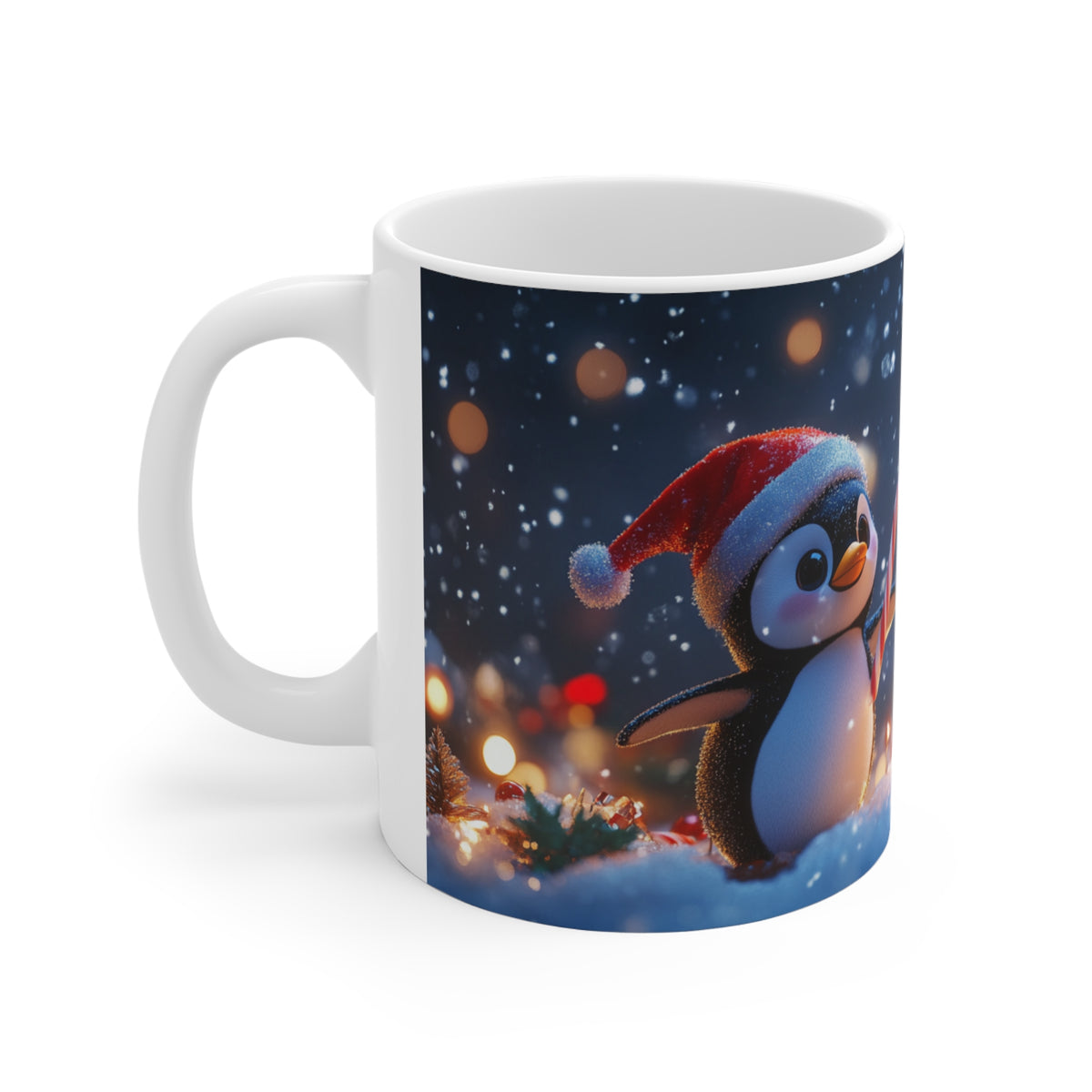 Mug Pingouin de Noël avec Sucre d’Orge – Tasse Hiver Neige et Lumières Festives – Cadeau Noël Homme Femme