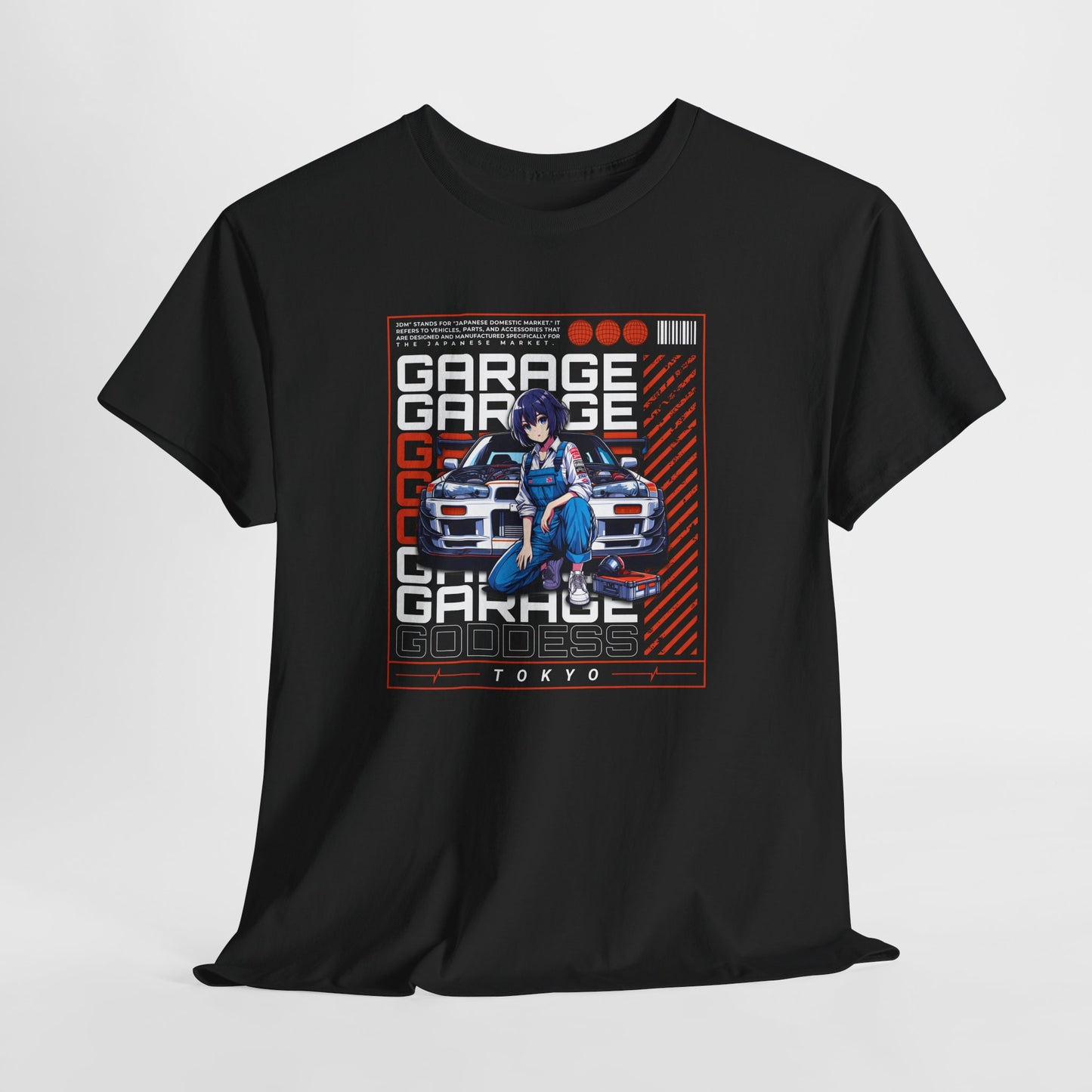 T-Shirt Femme Garage Goddess Tokyo – Tee Shirt JDM Anime Girl Voiture – Design Street Racing Japon Noir Cadeau Passion Auto