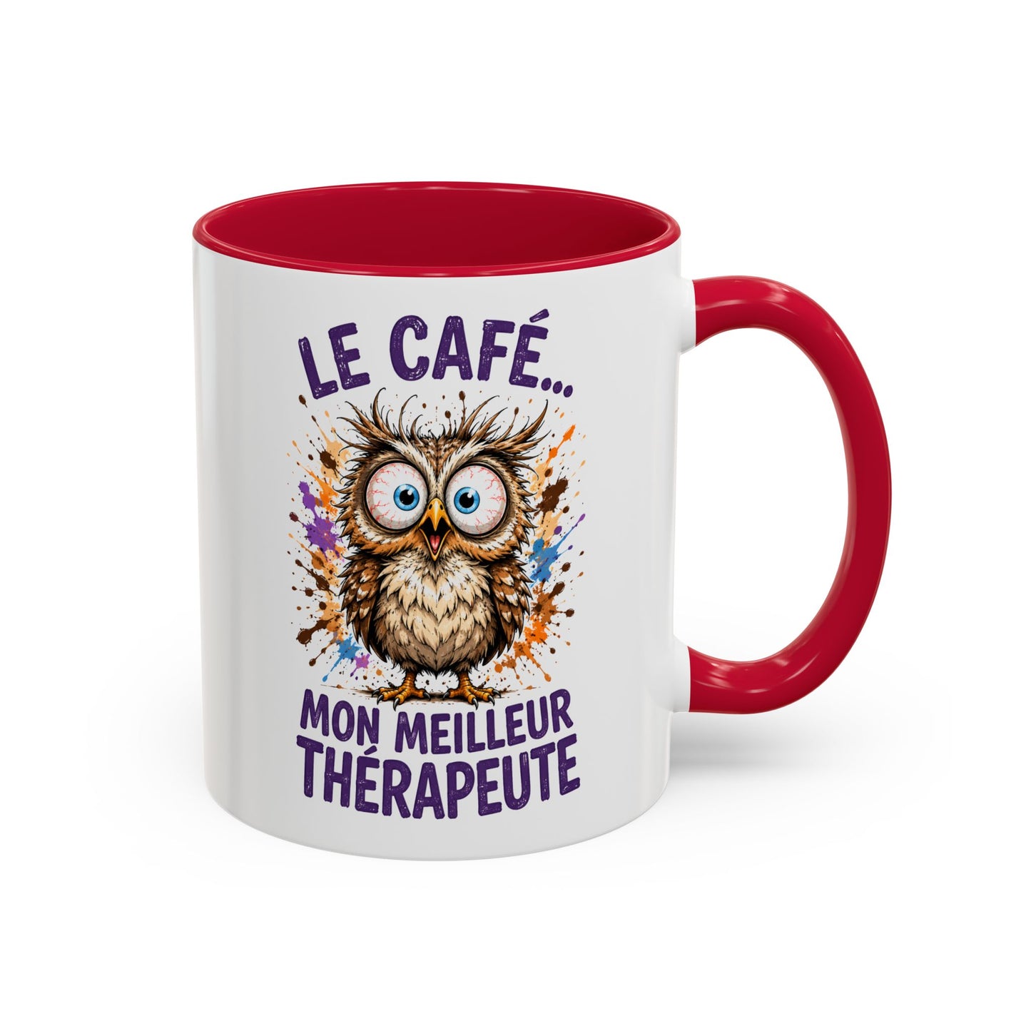 Tasse Chouette Drôle Homme Femme – Mug Le café mon meilleur thérapeute – Cadeau Humour Amateur de Café 325 ml