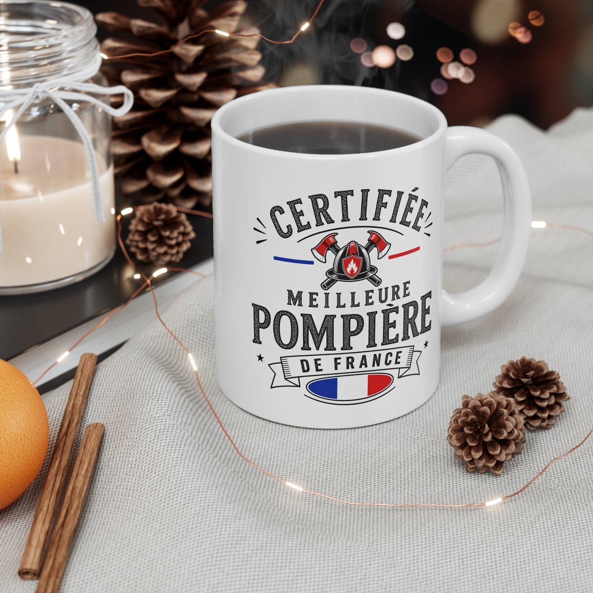Mug Pompière Femme – Certifiée Meilleure Pompière de France – Tasse Métier – Cadeau Original Femme Pompier