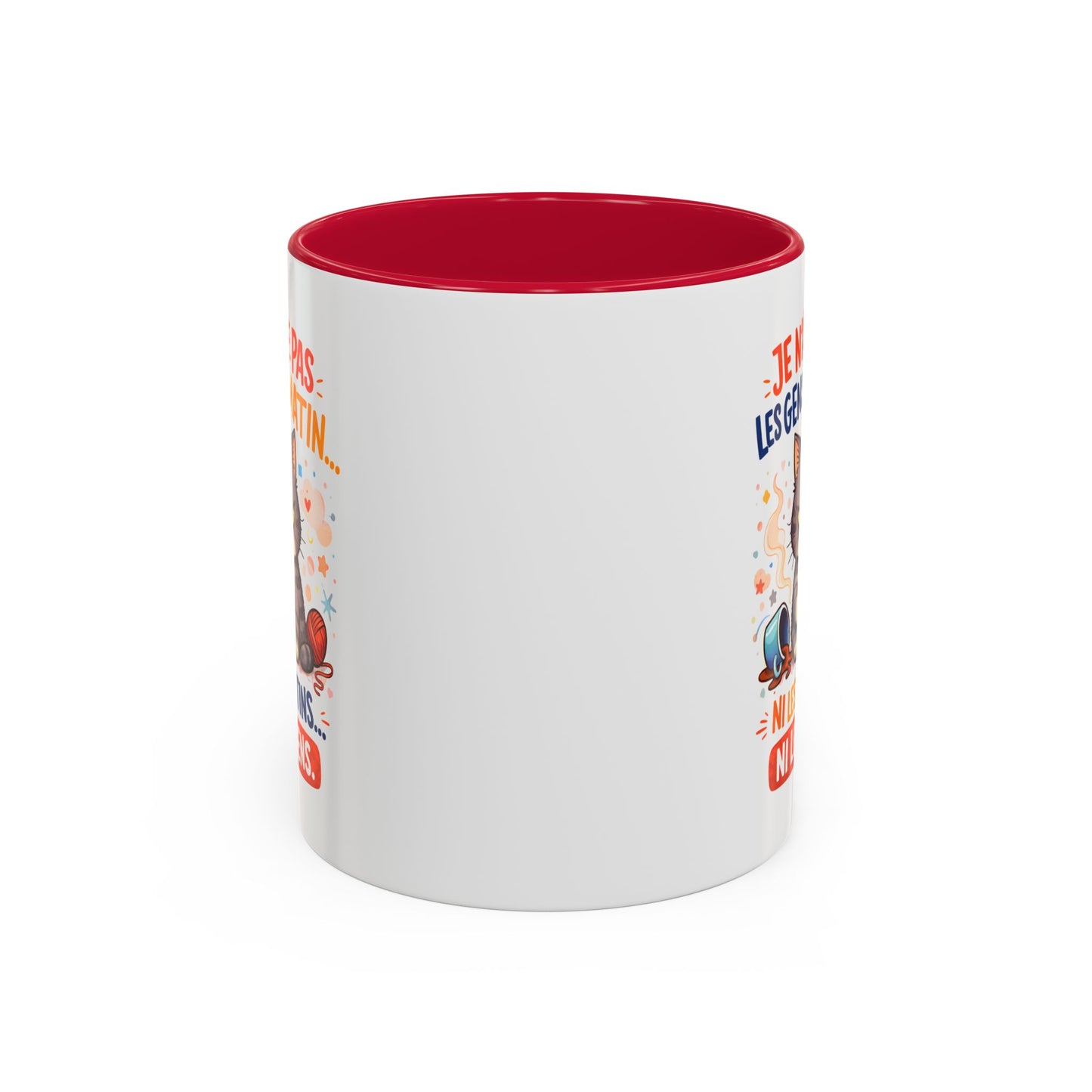 Tasse Chat Drôle “Je n’aime pas les gens du matin” – Mug Humour Chat Café Noir Bleu Rouge – Cadeau Original Amoureux des Chats 325ml