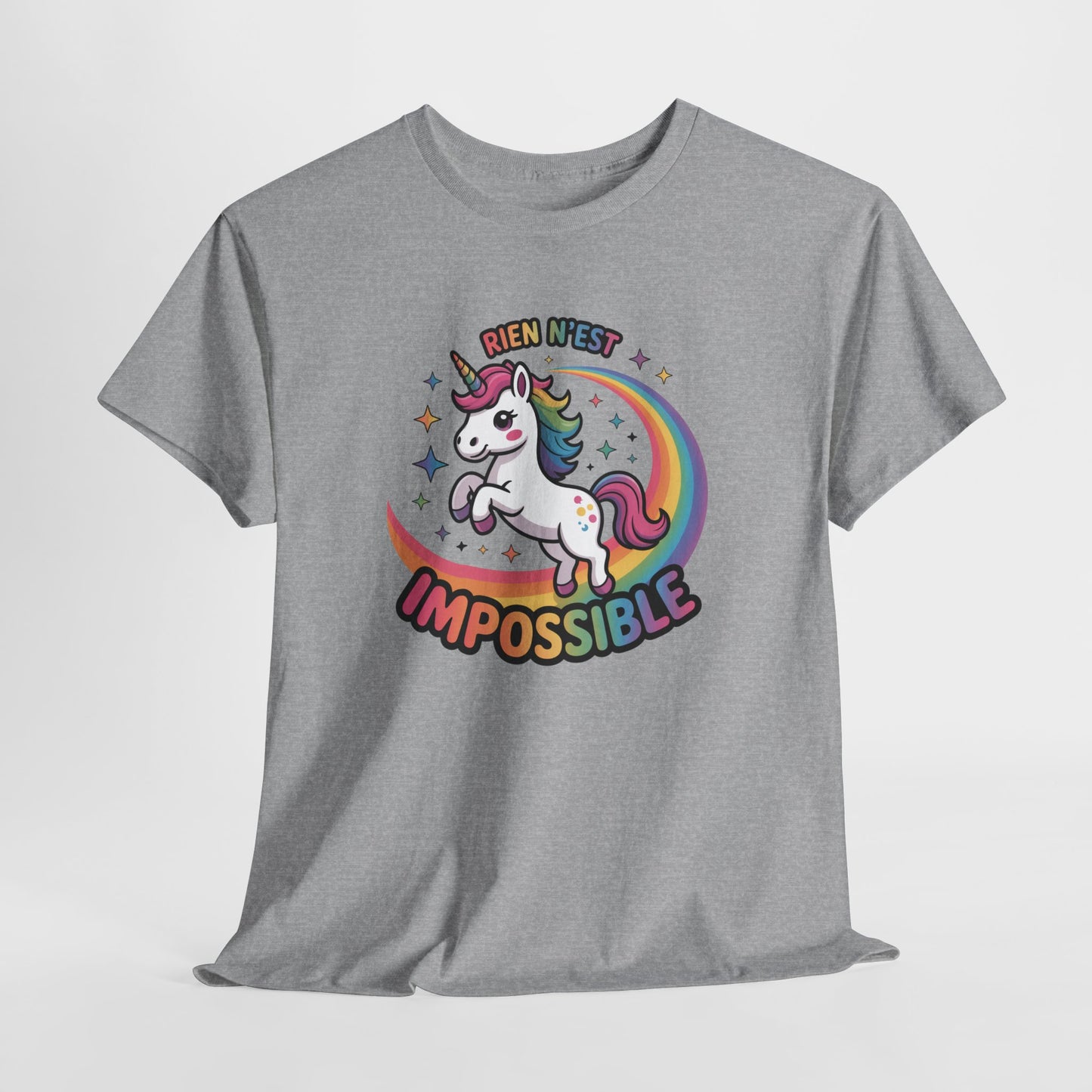 T-Shirt Licorne "Rien n’est Impossible" – Design Arc-en-Ciel Féérique – Tee-Shirt Motivation Enfantin et Fun