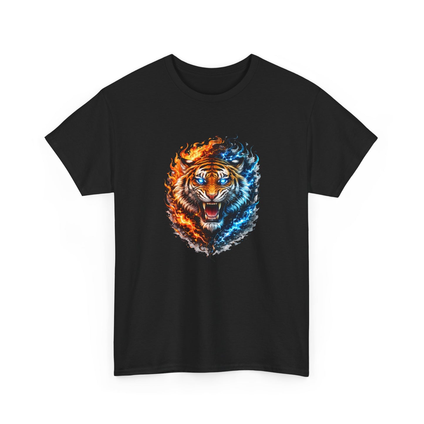 T-Shirt Tigre Feu Glace – Tee Shirt Tigre Puissant Énergie Yin Yang – Cadeau Animal Sauvage Homme Femme