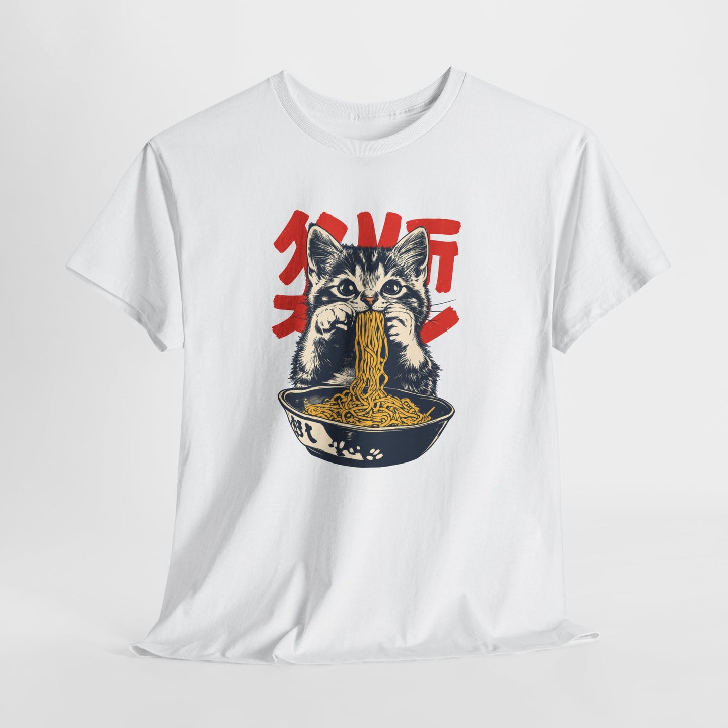 Tee Shirt Homme et Femme Chat Ramen Japonais Chaton Nouilles Humour Gourmand Cuisine Asiatique Idée Cadeau