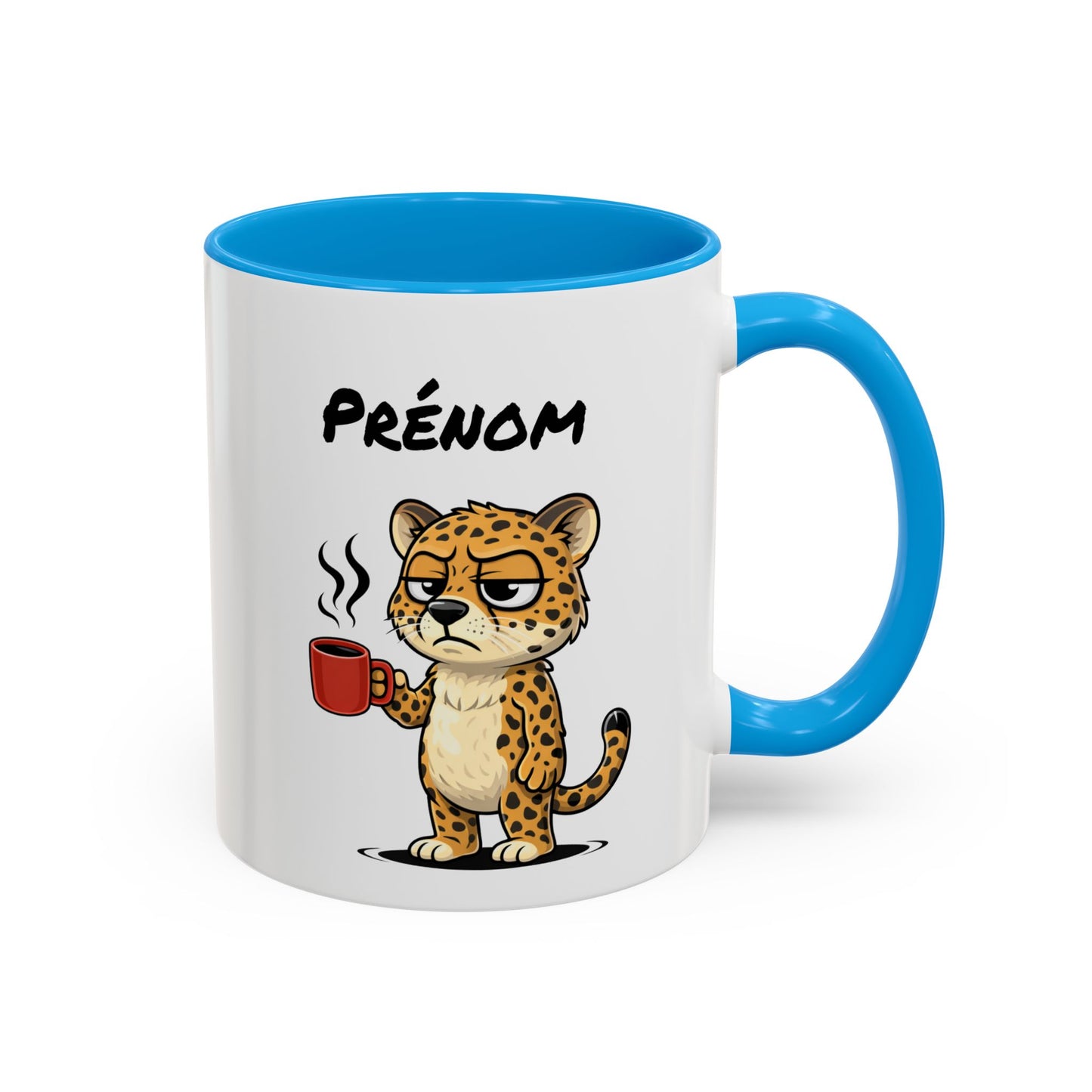 Mug Léopard Fatigué Personnalisable 325ml – Tasse Café Humour Animal Sauvage Drôle Réveil Difficile