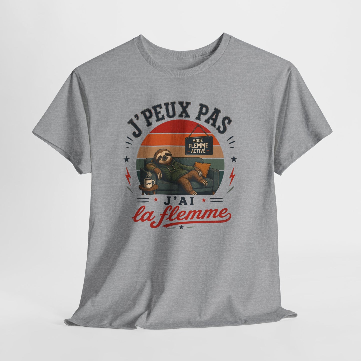 T-Shirt J’Peux Pas J’Ai La Flemme – Tee Shirt Humour Paresseux Vintage – Cadeau Détente Relaxation Repos Fainéant Homme Femme