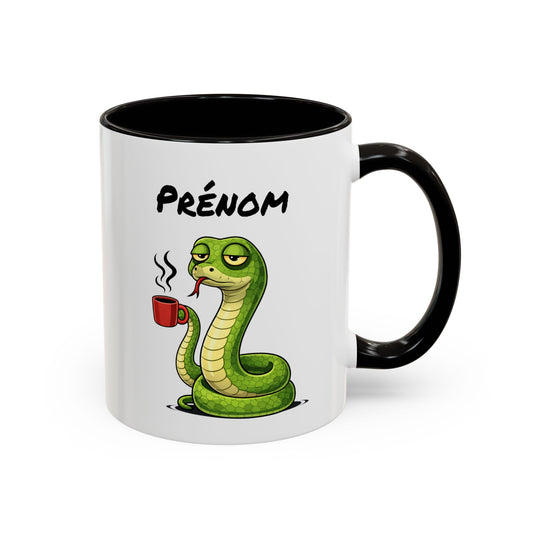Tasse Serpent Fatigué avec Café – Mug Humour Reptile – Illustration Animal Mignon 325ml