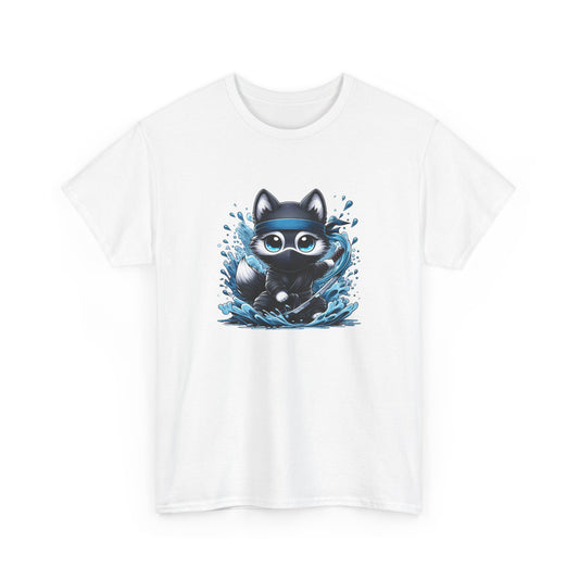 Tee Shirt Renard Ninja Homme Femme – T-Shirt Renard Samouraï Katana – Design Japonais Vagues Bleues