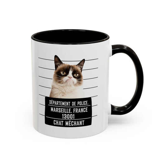 Tasse Chat Méchant Homme et Femme – Mug Chat Drôle Style Mugshot Police – Cadeau Original pour Amoureux des Chats – Céramique 325 ml