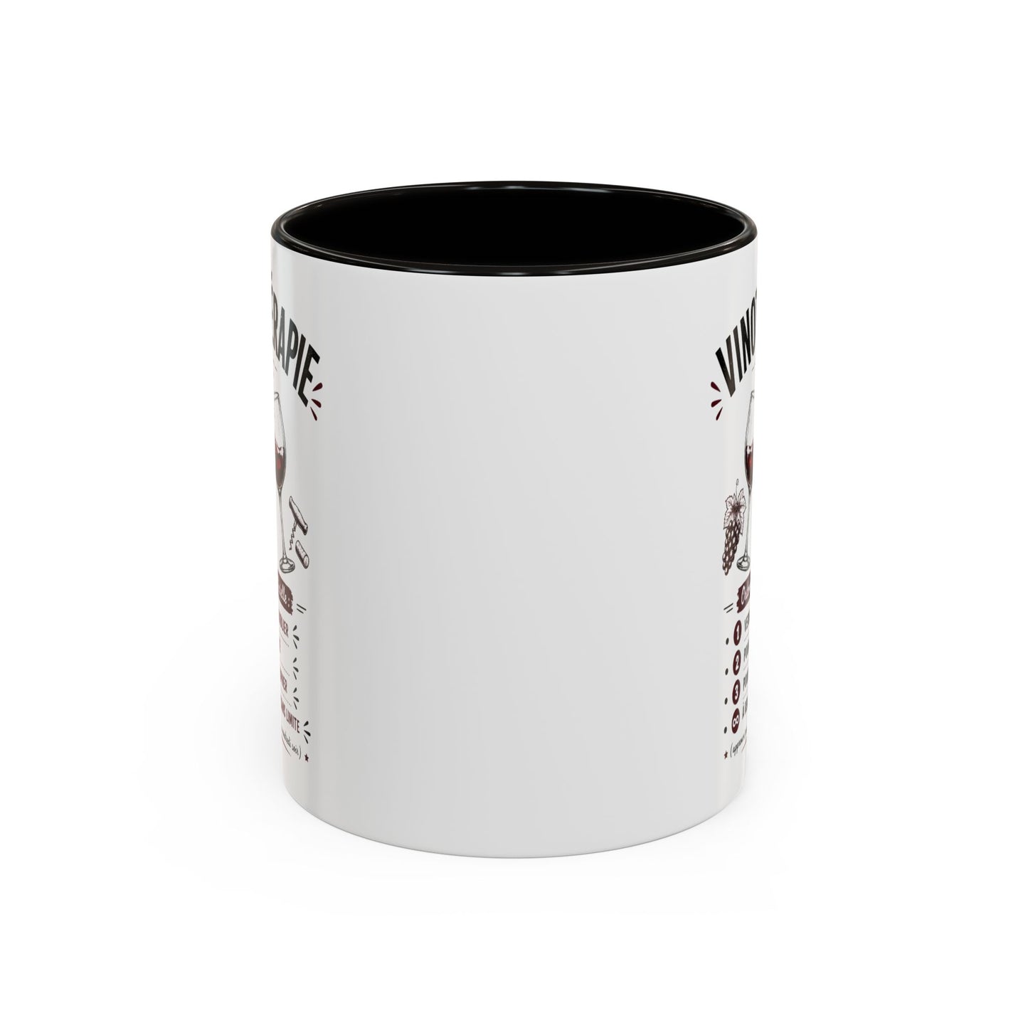 Mug Vinothérapie Drôle – Tasse Humour Vin Rouge et Apéro – Cadeau Original Amateur de Vin – Céramique 325ml Noir Bleu Rouge
