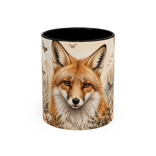 Tasse Renard Floral Bohème – Mug Renard Aquarelle avec Fleurs Sauvages et Papillons – Design Nature Chic 325ml
