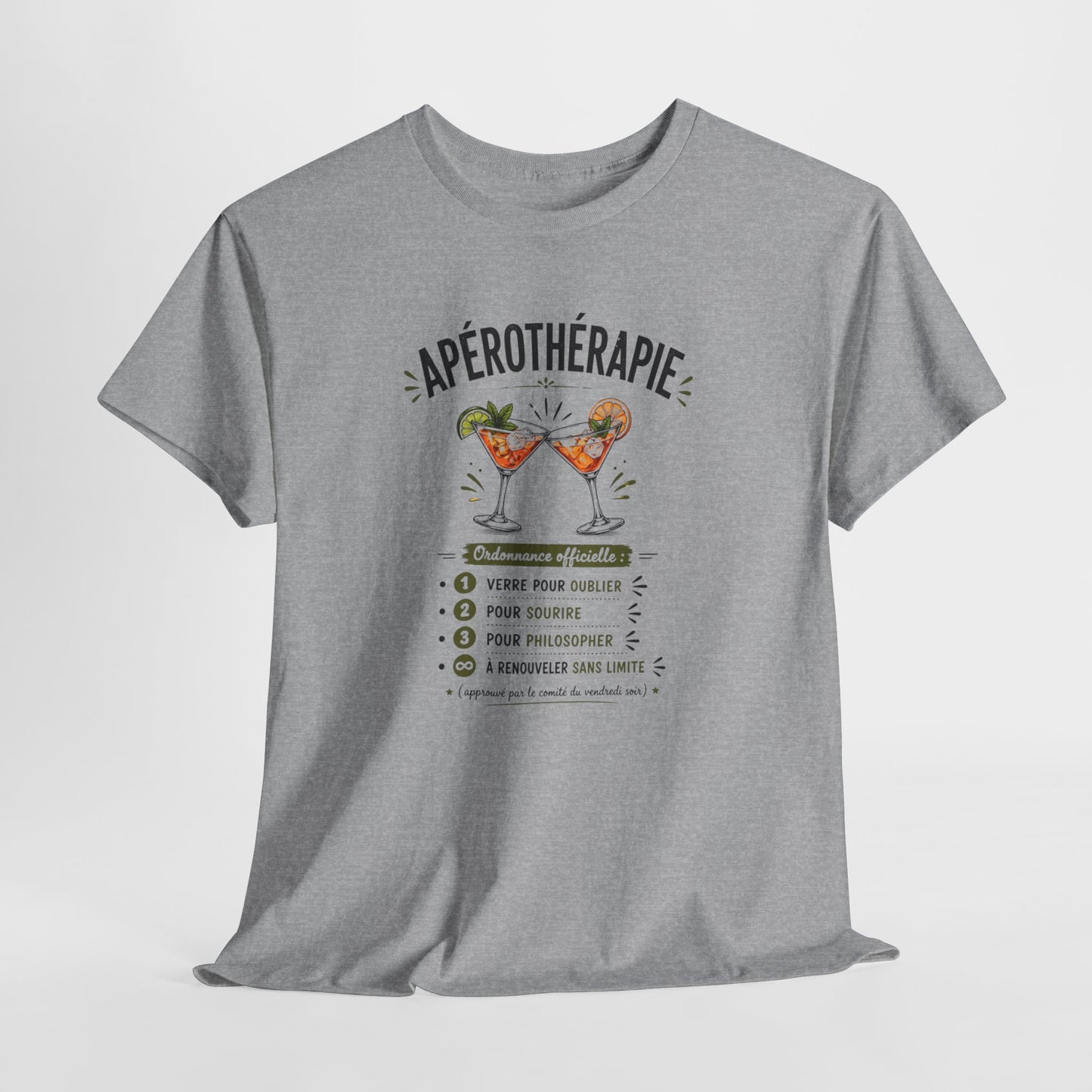 T-Shirt Apérothérapie Homme Femme – Tee Shirt Humour Apéro Cocktail – Cadeau Drôle Soirée Amis Weekend Noir Blanc Gris