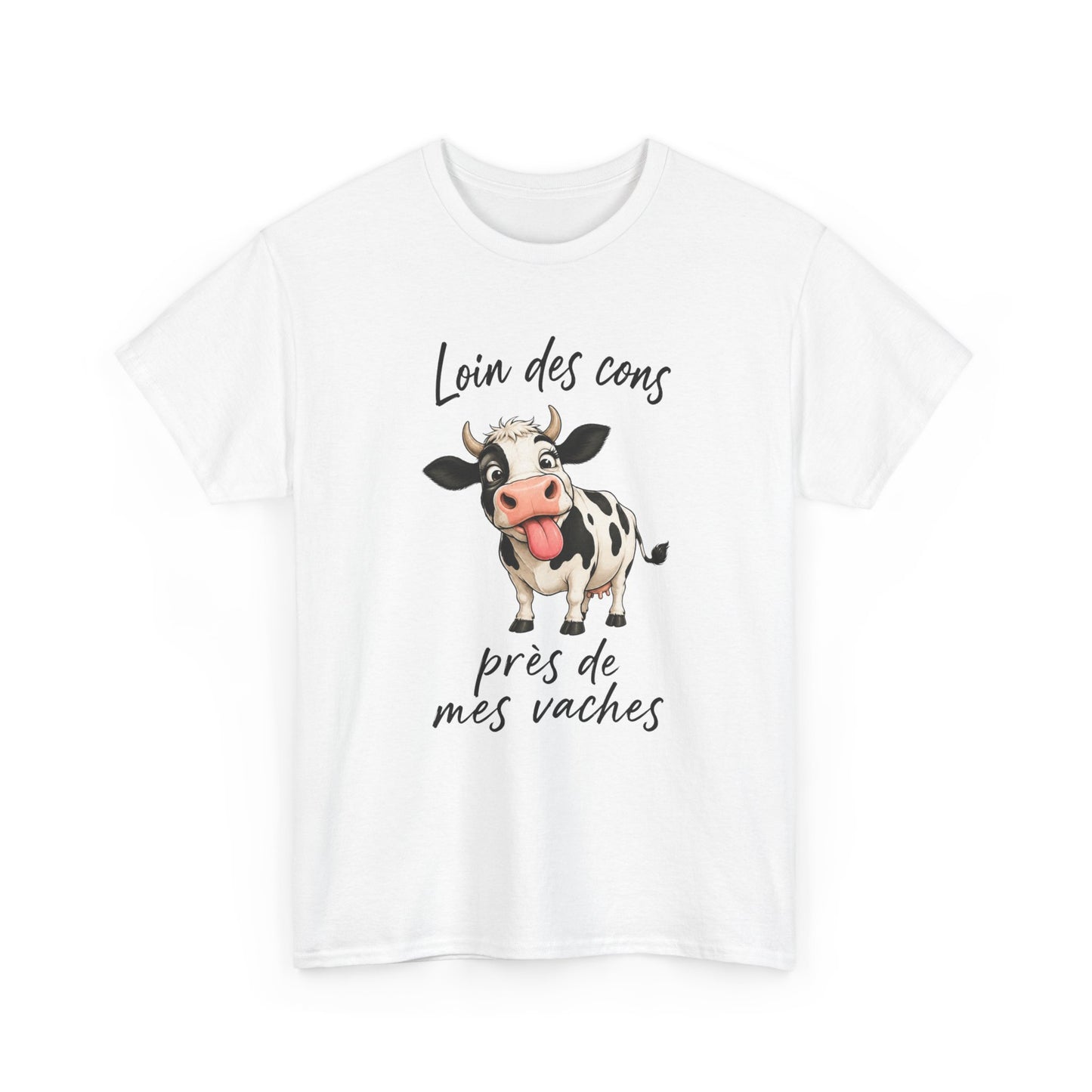 T-Shirt Loin Des Cons Près De Mes Vaches – Tee Shirt Humour Vache Campagne – Cadeau Agriculteur Homme Femme