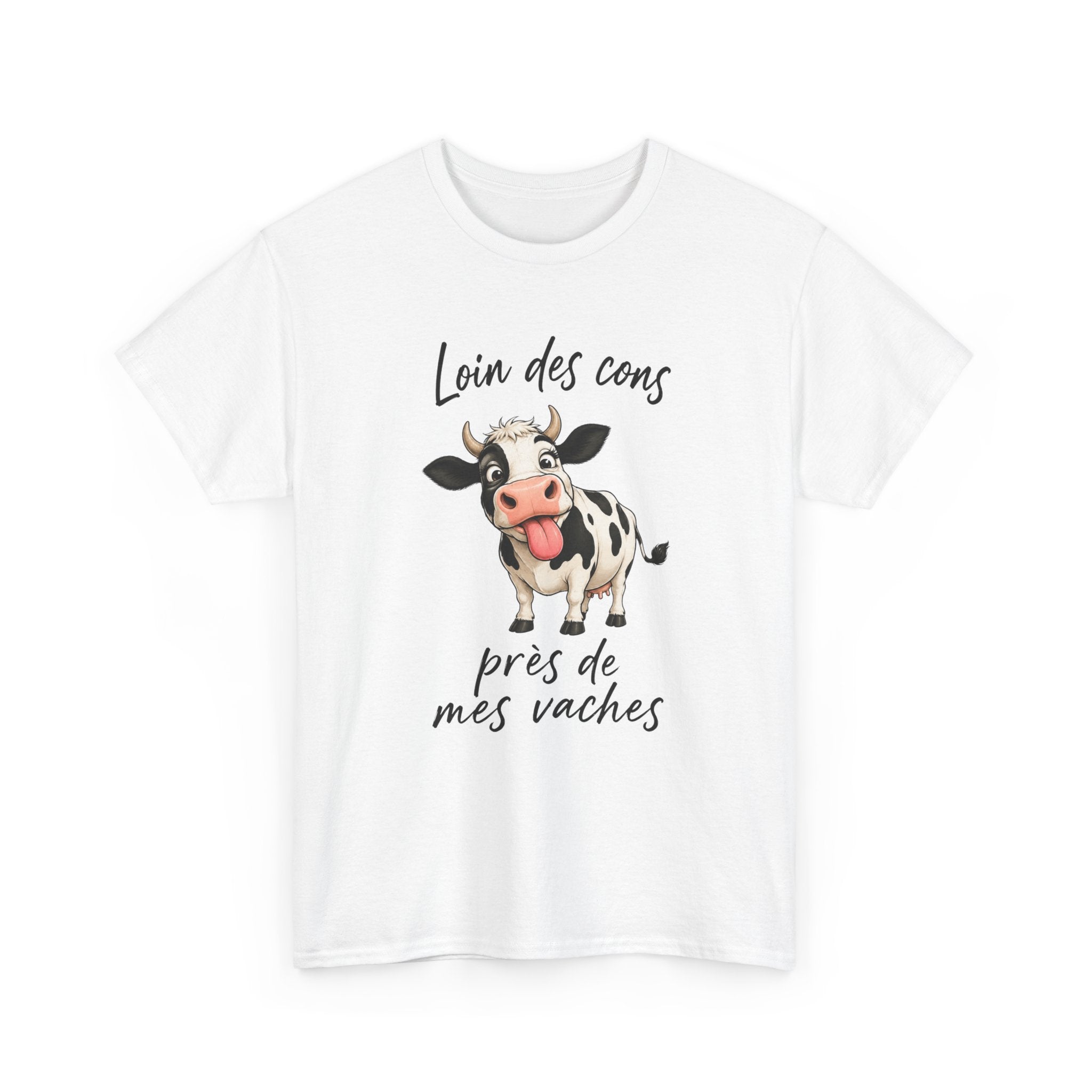 T-Shirt Loin Des Cons Près De Mes Vaches – Tee Shirt Humour Vache Campagne – Cadeau Agriculteur Homme Femme