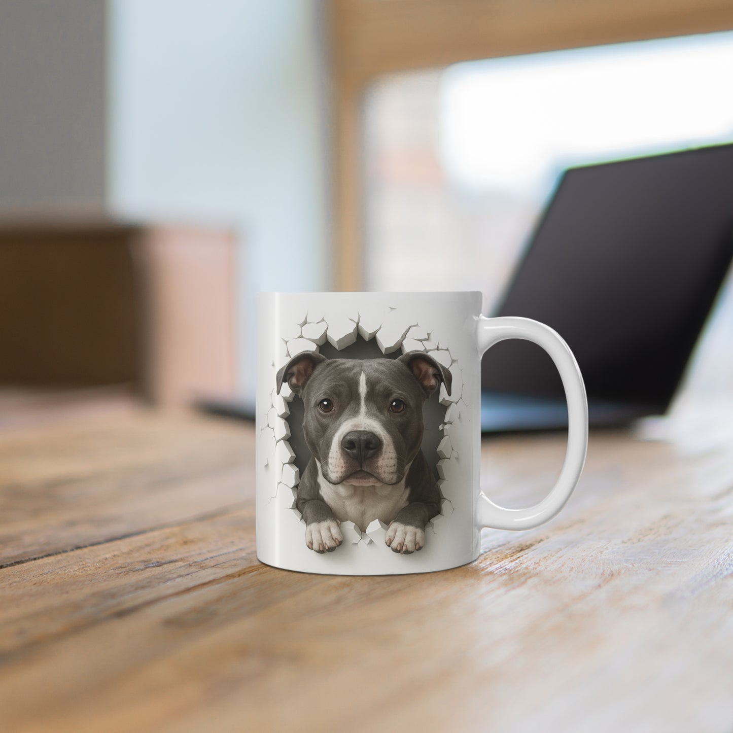 Mug Chien Effet Mur Cassé – Tasse Originale Trompe-l’œil 3D – Idée Cadeau Amoureux des Chiens Homme Femme