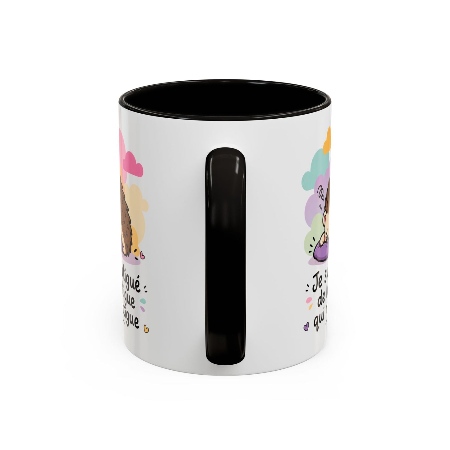 Tasse Je Suis Fatigué de la Fatigue – Mug Humour Hérisson Fatigué – Cadeau Homme Femme 325ml Noir Bleu Rouge