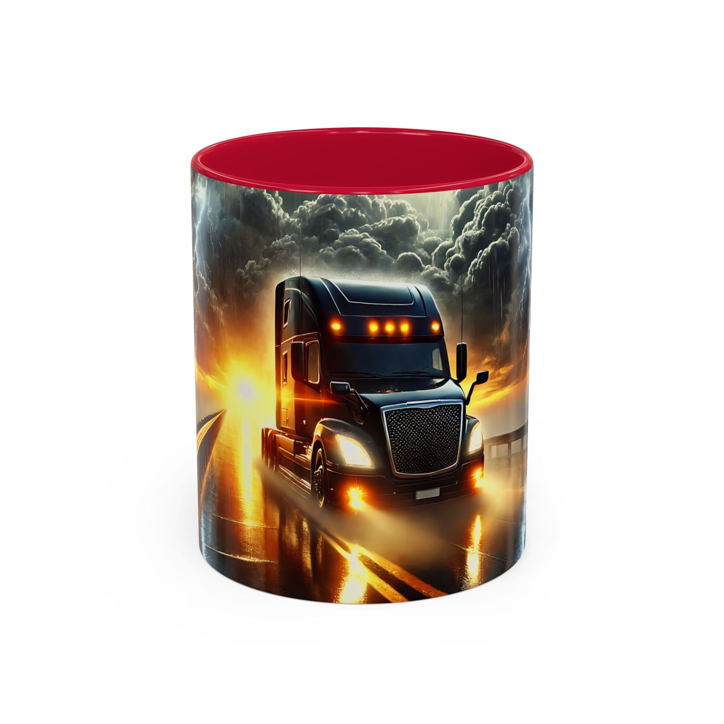 Mug Camion USA sous Orage – Tasse Semi-Remorque avec Éclairs et Route Tempête – Cadeau Chauffeur Routier 325ml