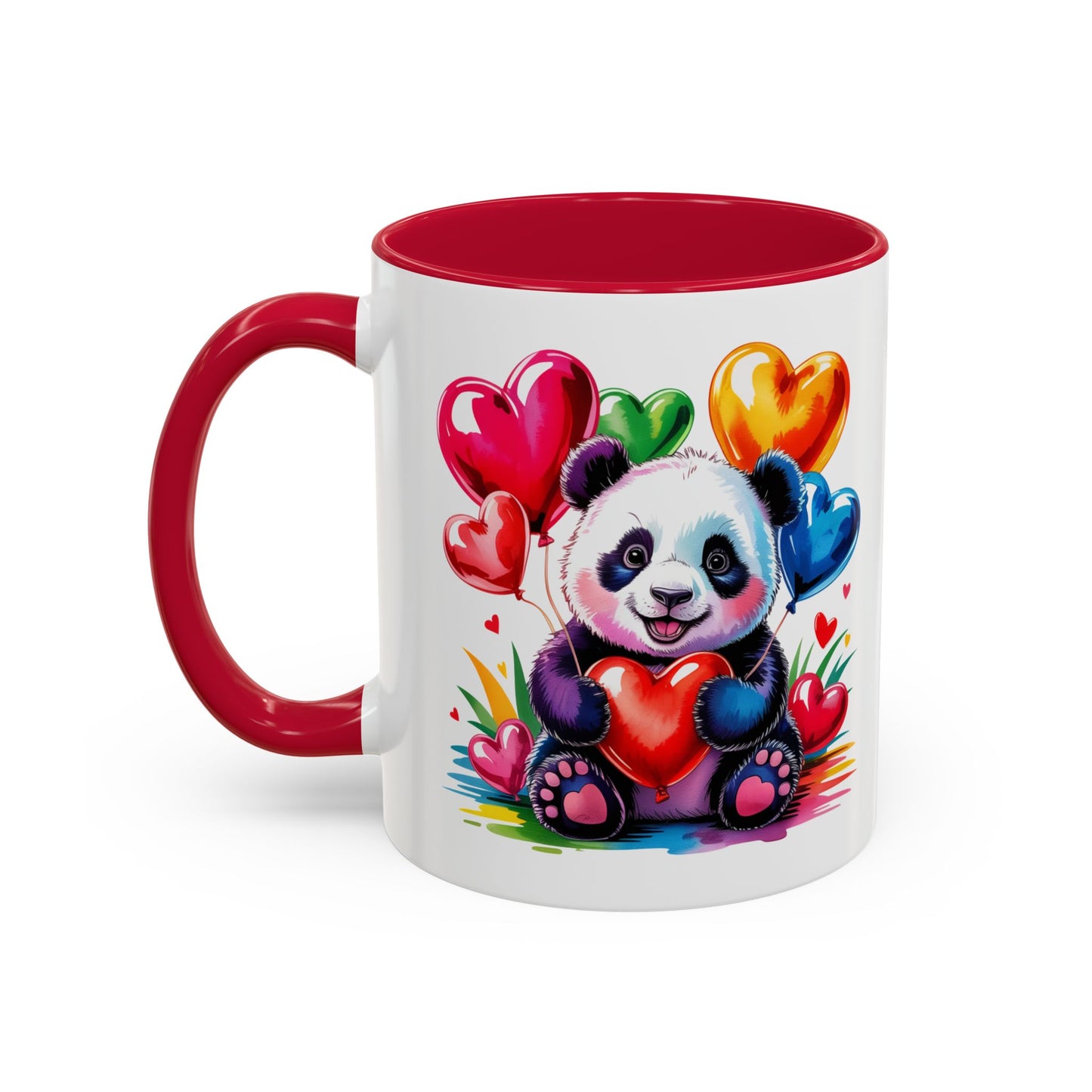 Mug Panda Kawaii avec Ballons Cœur Colorés – Tasse Mignonne Cadeau Original Amoureux des Animaux – Céramique 325ml