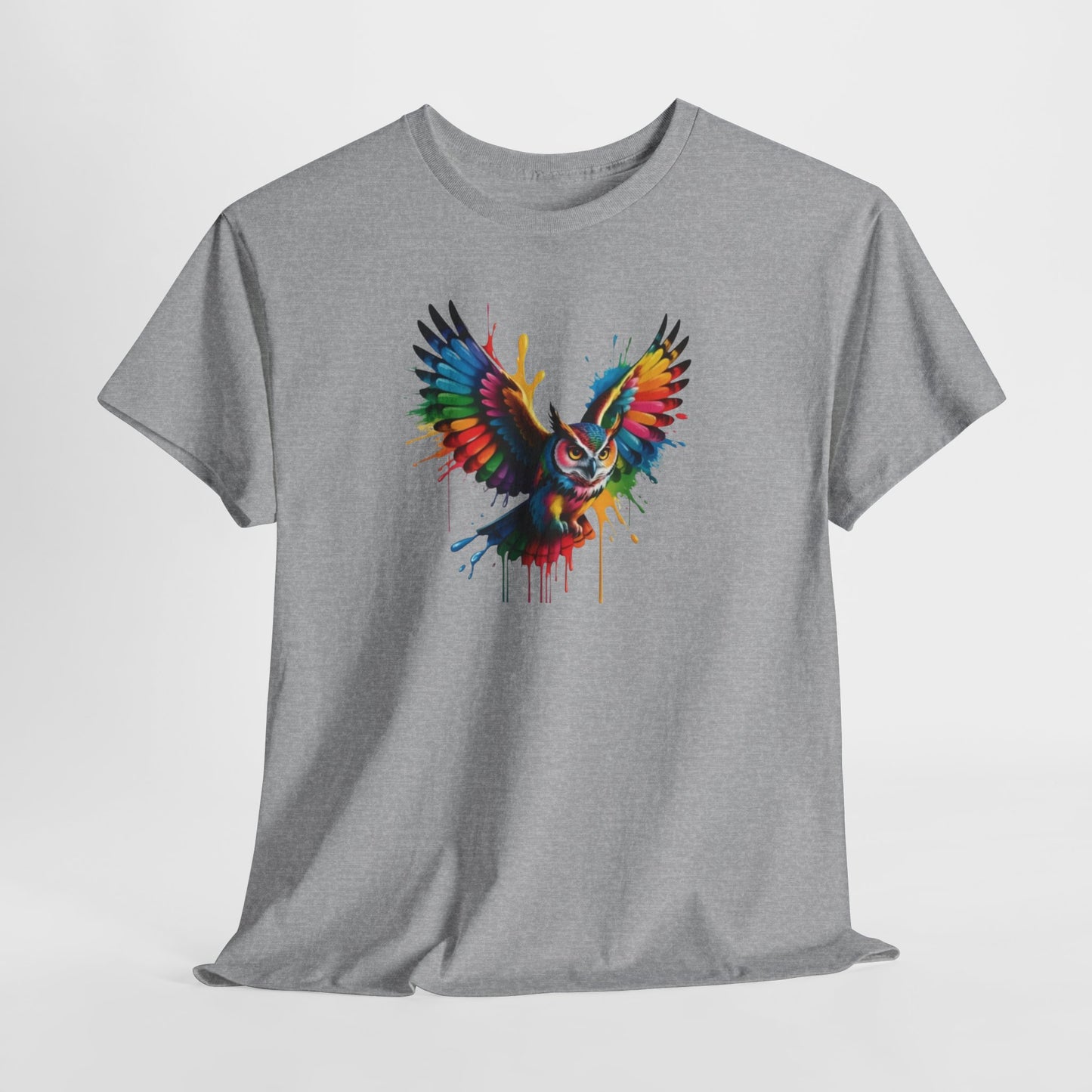 T-Shirt Hibou Coloré – Tee Shirt Chouette Art Dripping Multicolore – Cadeau Animal Streetwear Noir Blanc Gris