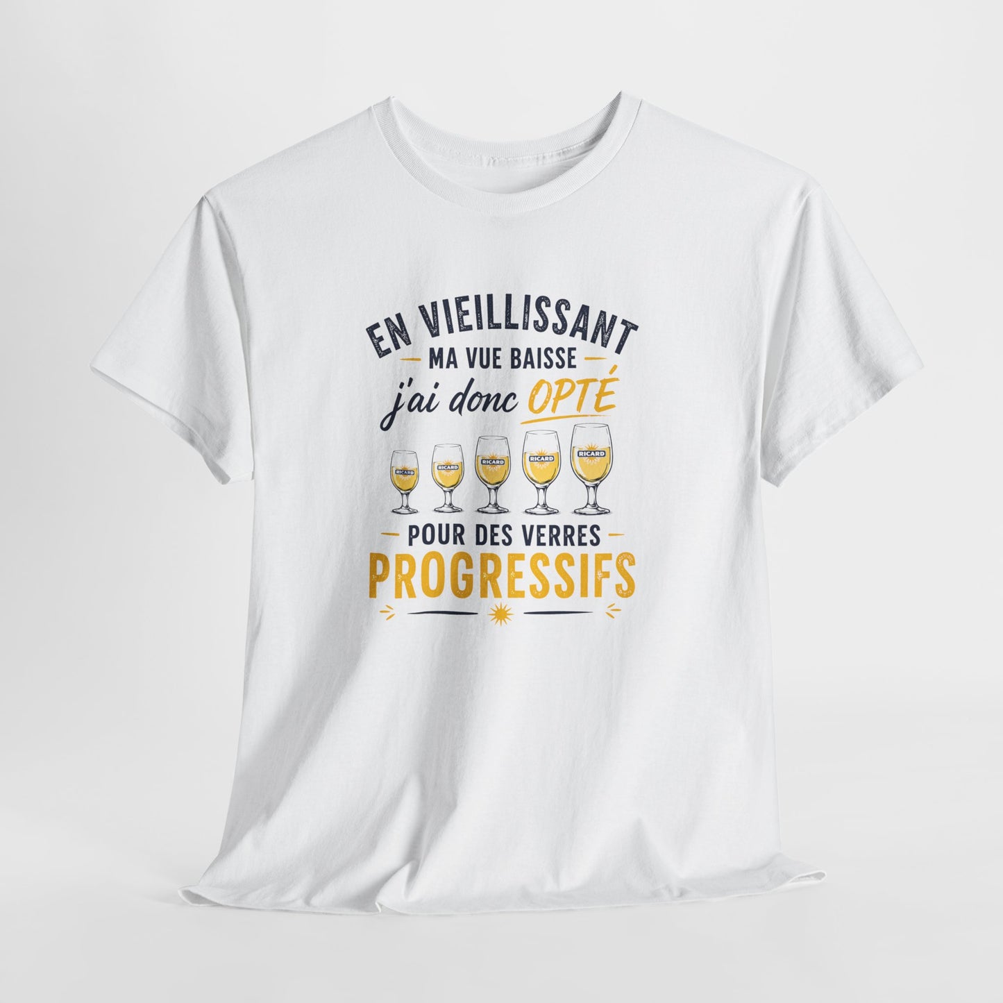 T-Shirt Humour Pastis Verres Progressifs – Tee Shirt Drôle Apéro Alcool Citation Amusante Adulte – Cadeau Ami Apéritif Noir Blanc Gris