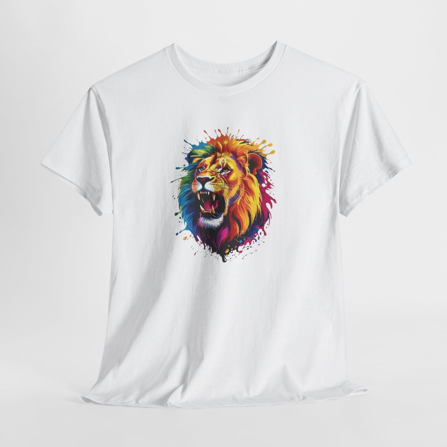 T-Shirt Lion Rugissant Coloré – Tee Shirt Tête de Lion Art Dripping – Cadeau Animal Puissant Streetwear Noir Blanc Gris