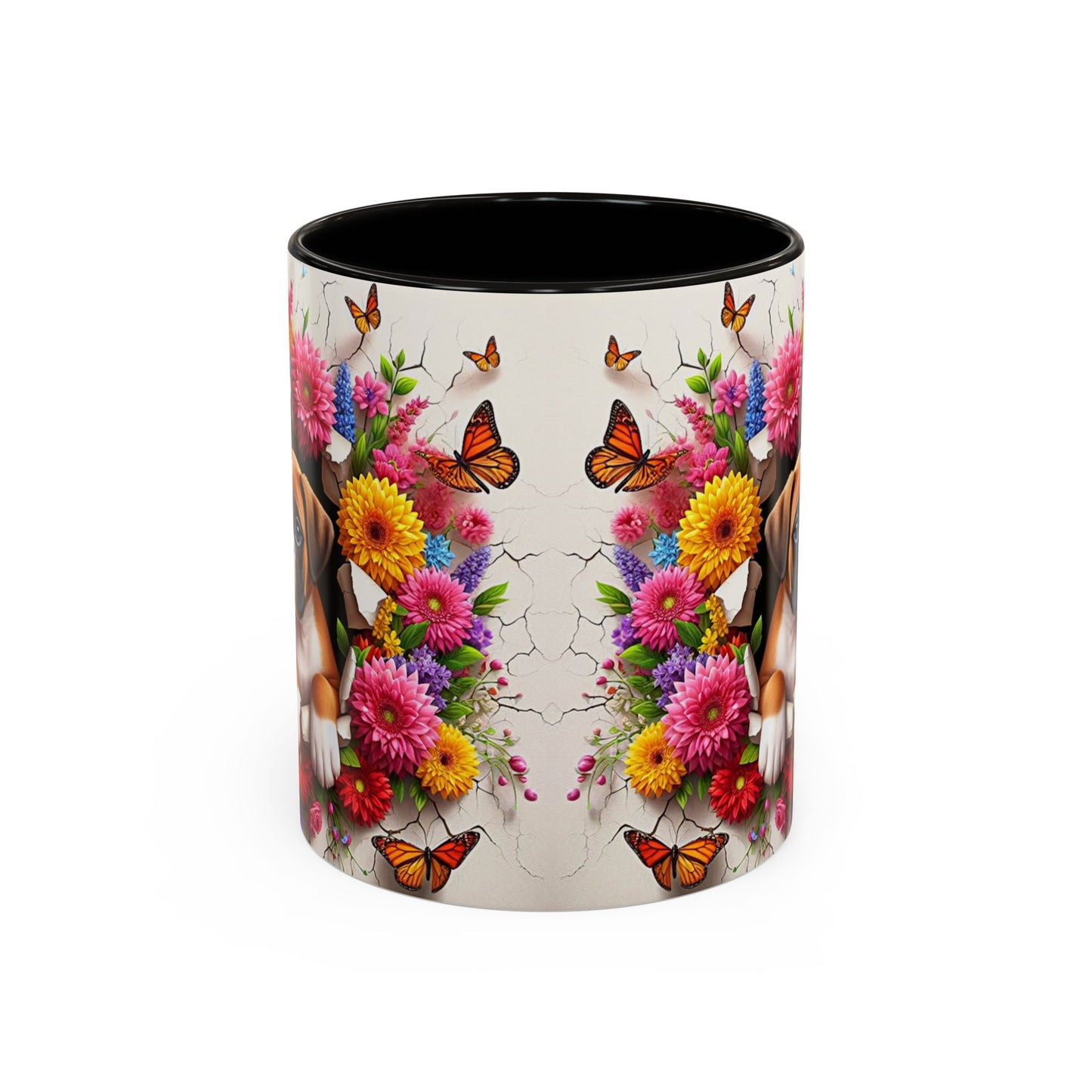 Mug Boxer Kawaii – Tasse Chiot Boxer avec Fleurs Colorées et Papillons – Cadeau Amoureux des Chiens 325ml