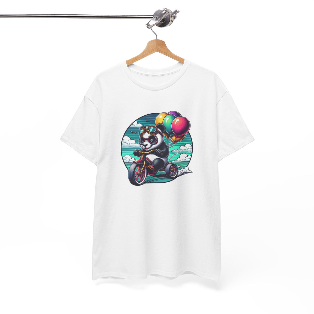 Tee Shirt Panda Tricycle Homme Femme – T-Shirt Panda Ballons Colorés – Design Drôle et Original