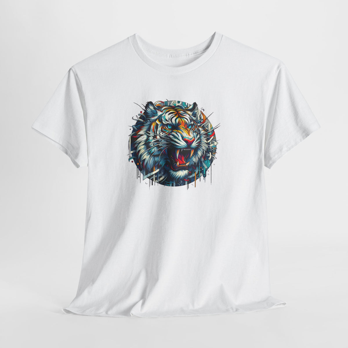 Tee Shirt Tigre Blanc Homme Femme – T-Shirt Tête de Tigre Colorée – Félin Sauvage Style Graphique – Idée Cadeau Originale