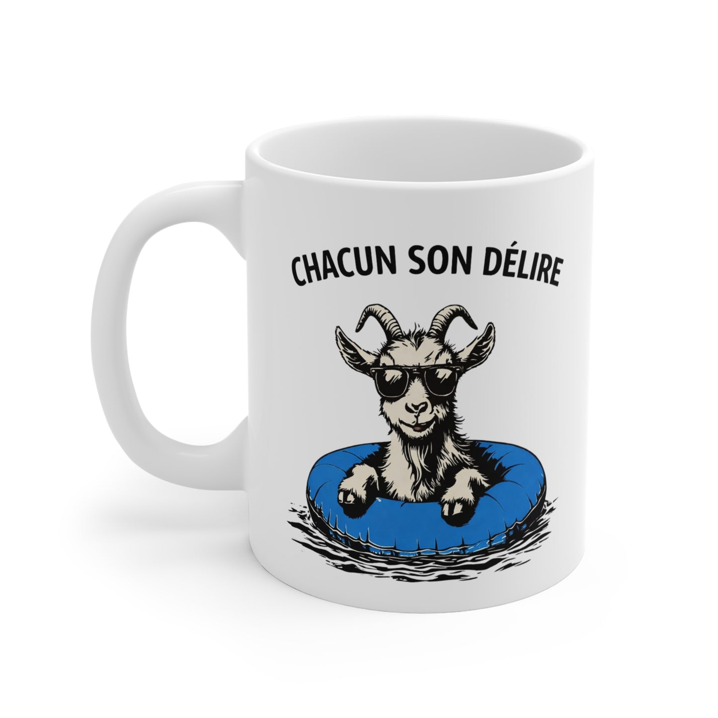 Tasse Chèvre Humoristique “Chacun Son Délire” – Mug Animal Fun avec Lunettes – Cadeau Drôle Original 325ml