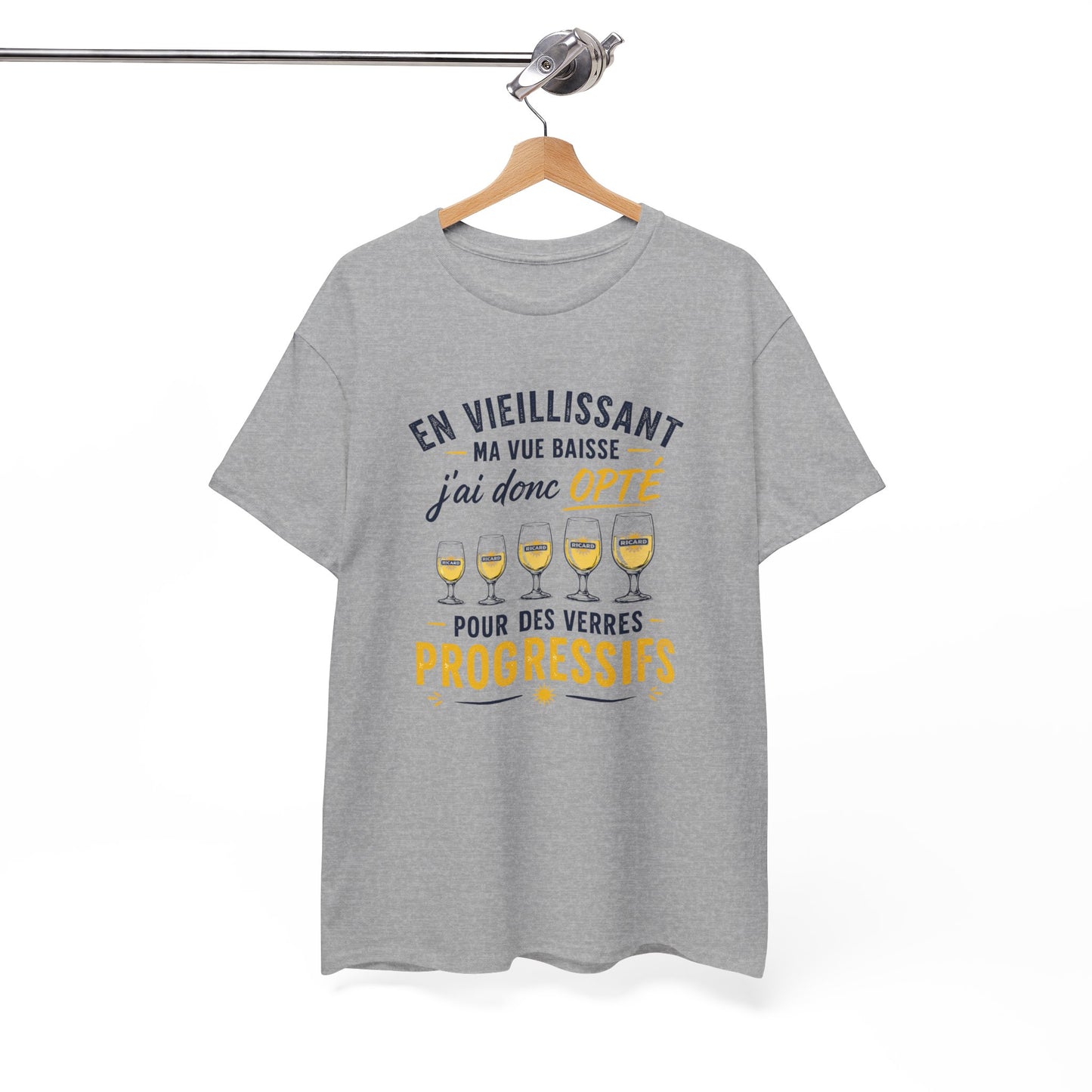T-Shirt Humour Pastis Verres Progressifs – Tee Shirt Drôle Apéro Alcool Citation Amusante Adulte – Cadeau Ami Apéritif Noir Blanc Gris
