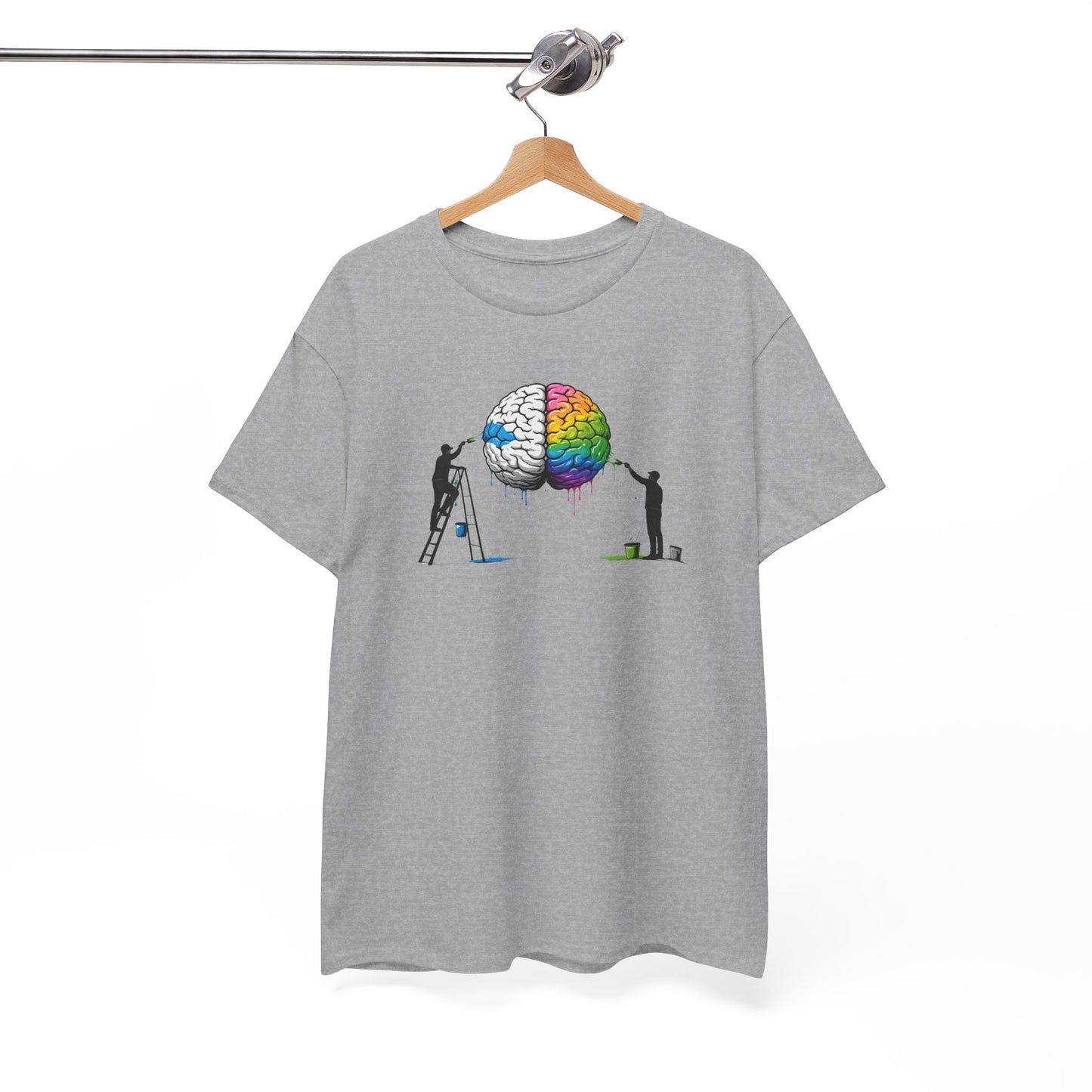 T-Shirt Cerveau Créatif Peinture – Tee Shirt Art et Intelligence Blanc Gris – Cadeau Artiste Créatif Homme Femme