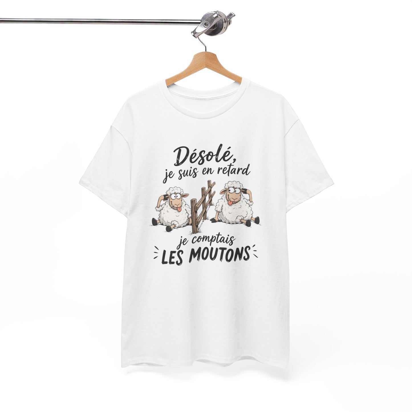 T-Shirt Désolé Je Suis En Retard Je Comptais Les Moutons – Tee Shirt Humour Dormeur Fatigue – Cadeau Original Homme Femme