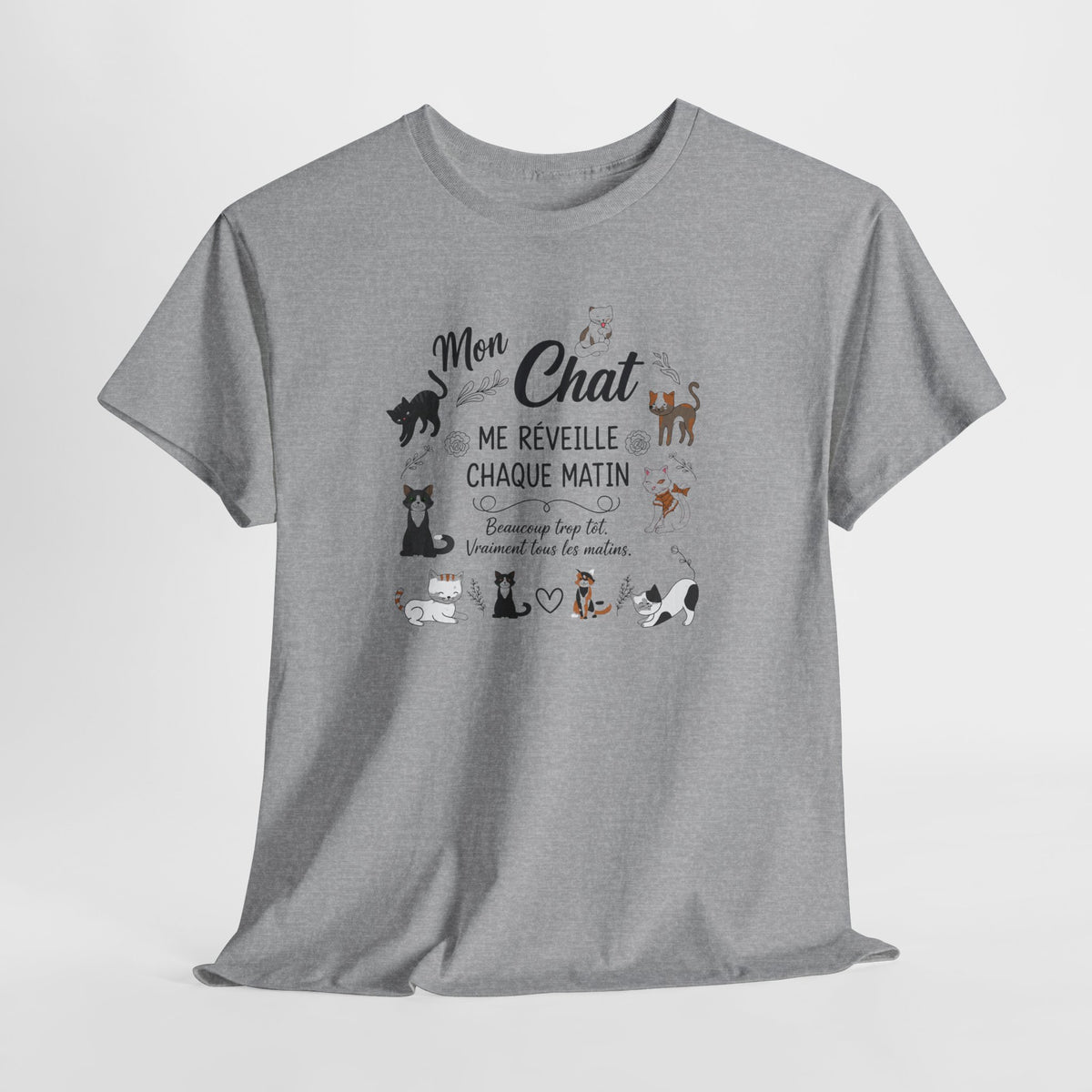 Tee Shirt Chat Homme Femme – Humour Réveil Matin et Fatigue – Idée Cadeau Amoureux des Chats Propriétaire de Félin