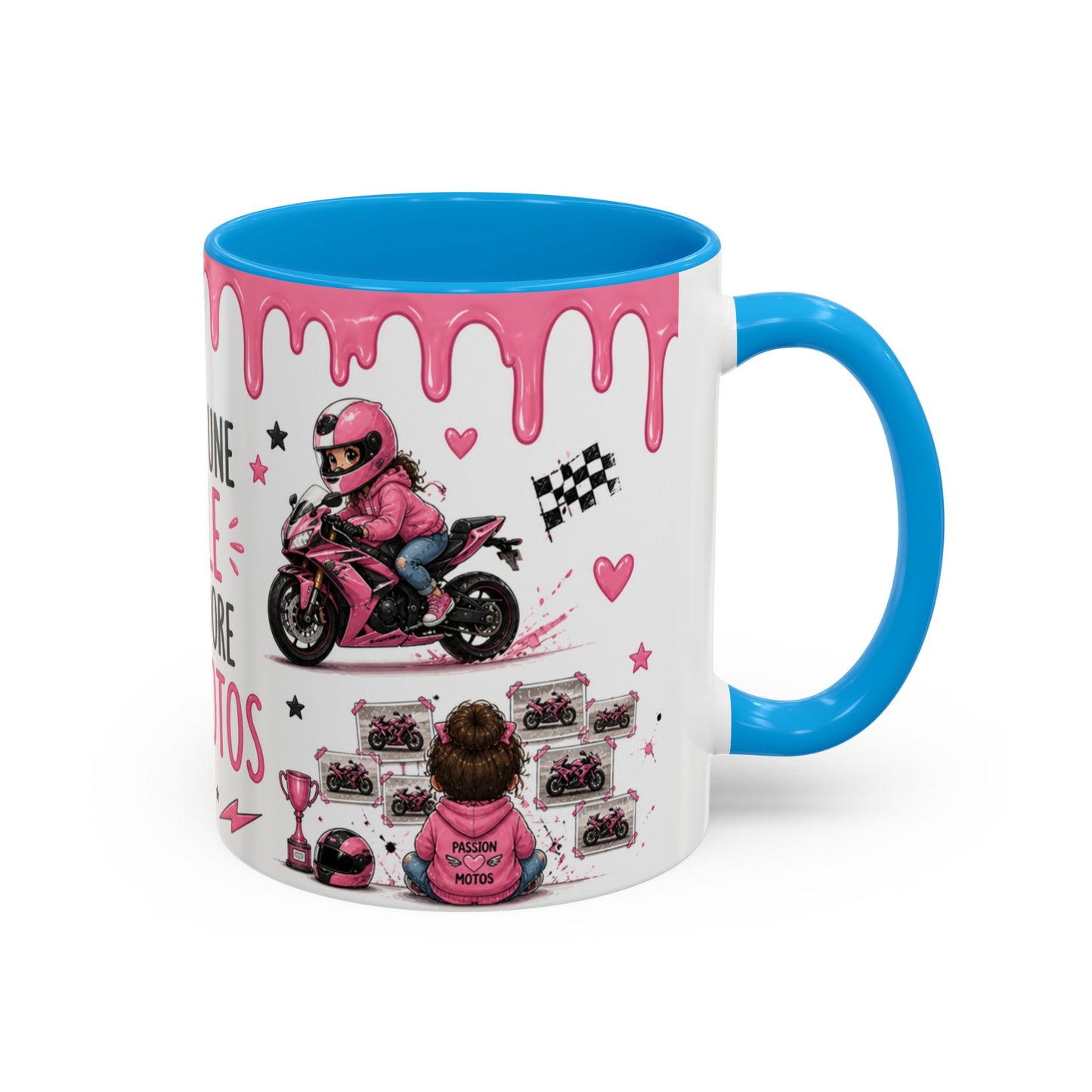 Tasse Juste Une Fille Qui Adore Les Motos – Mug Moto Rose Fille et Univers Racing Kawaii – Céramique 325ml