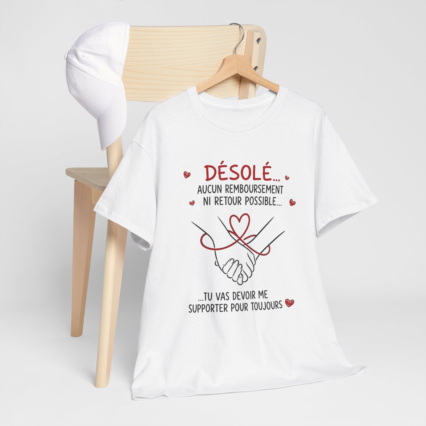 Tee-Shirt Humour Couple Amour – Désolé Aucun Remboursement Ni Retour Possible – Cadeau Romantique Homme Femme Adulte
