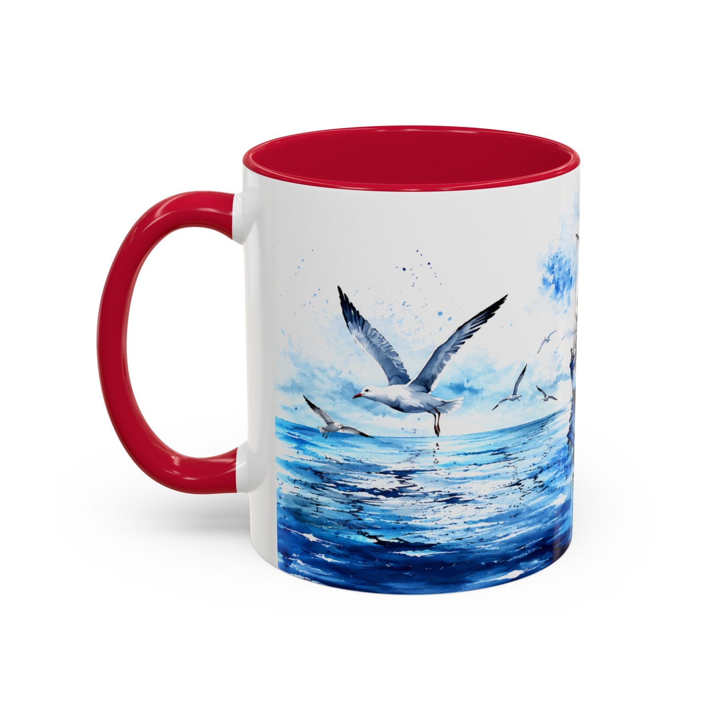 Tasse Bateau Marin – Mug Océan Aquarelle avec Mouettes – Cadeau Mer Pêche Homme Femme 325ml
