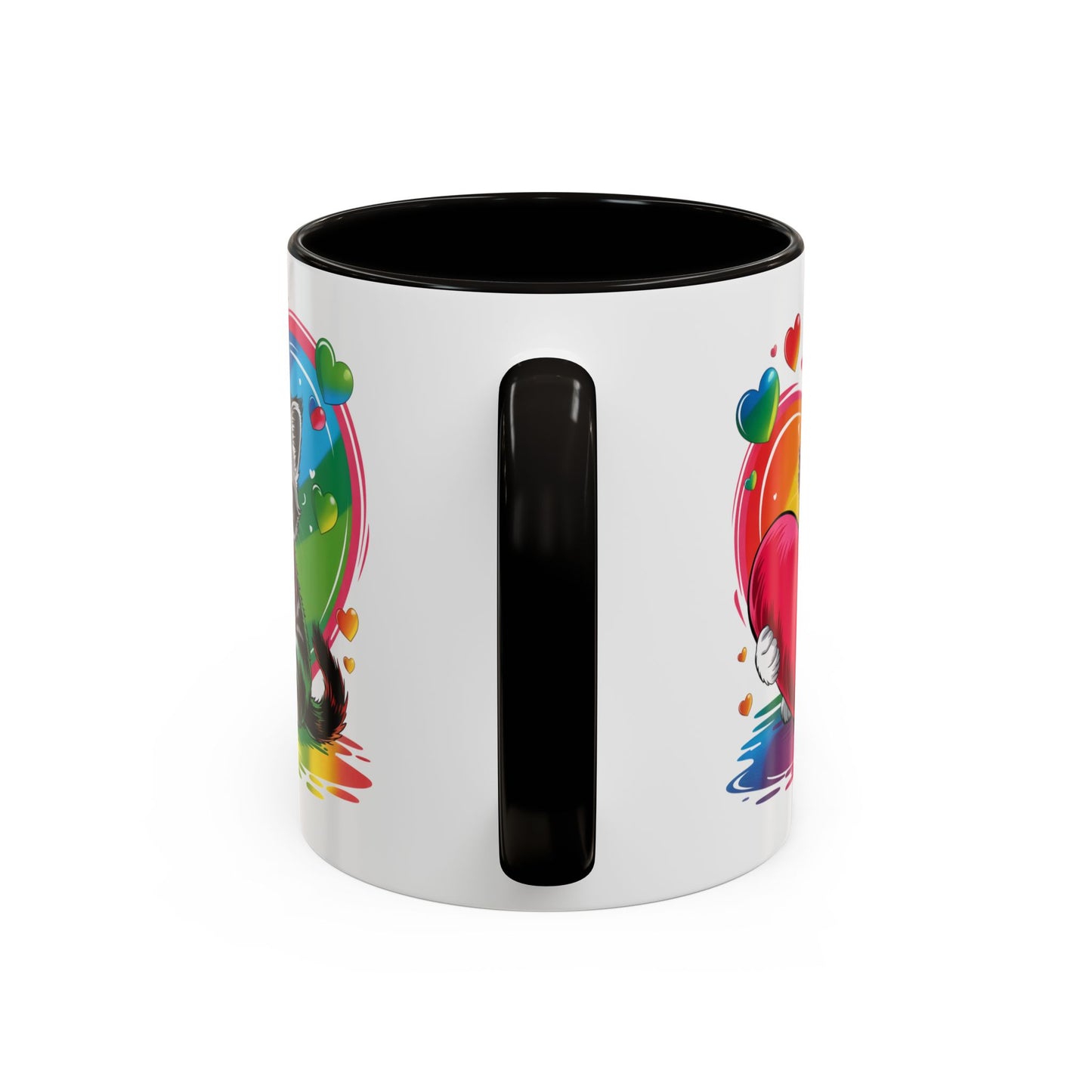 Mug Chat Kawaii avec Cœur Coloré Arc-en-Ciel – Tasse Mignonne Cadeau Original Amoureux des Chats – Céramique 325ml