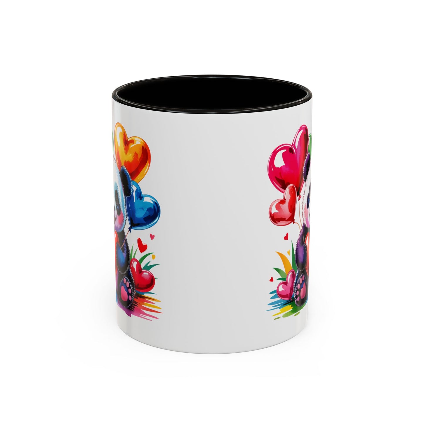 Mug Panda Kawaii avec Ballons Cœur Colorés – Tasse Mignonne Cadeau Original Amoureux des Animaux – Céramique 325ml