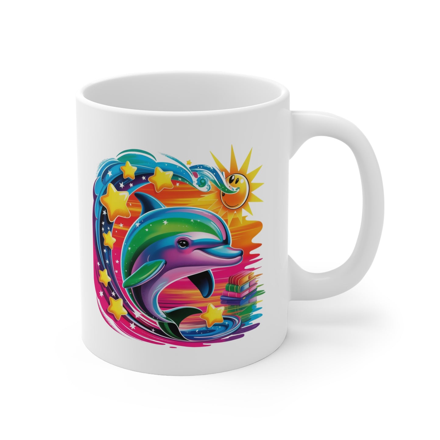Mug Dauphin Arc-en-Ciel Fantastique – Tasse Dauphin Magique avec Étoiles et Soleil – Design Marin Coloré et Féérique – Cadeau Original pour Amoureux des Dauphins et de l’Océan – Céramique 325ml...