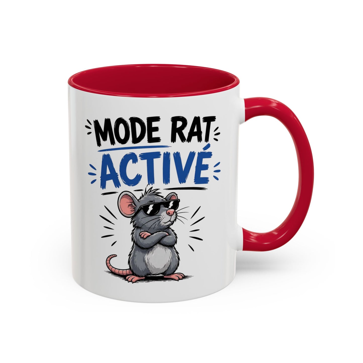 Mug Humour Mode Rat Activé – Tasse Souris Cool avec Lunettes – Cadeau Original Drôle et Décalé Céramique 325ml Noir Bleu Rouge