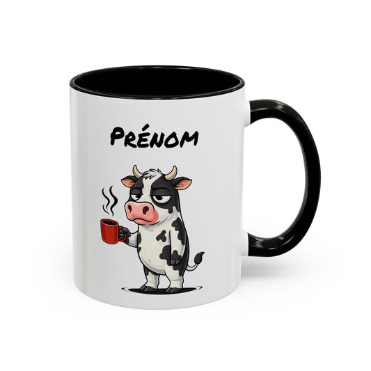 Mug Vache Fatiguée Personnalisable 325ml – Tasse Café Humour Animal Drôle Bureau Réveil Difficile Cadeau