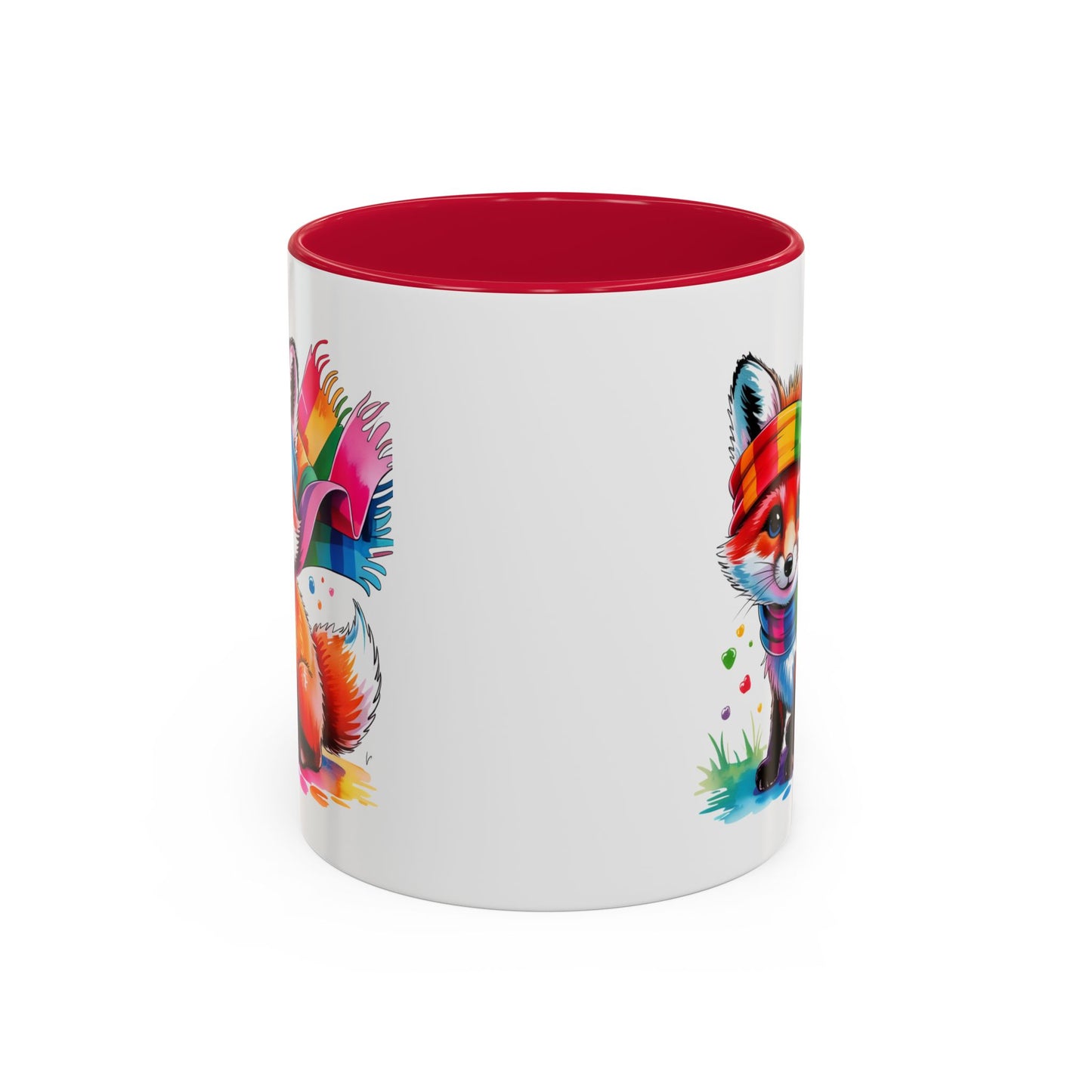 Mug Renard Coloré – Tasse Renard Arc-en-ciel avec Écharpe – Cadeau Animal Mignon 325ml
