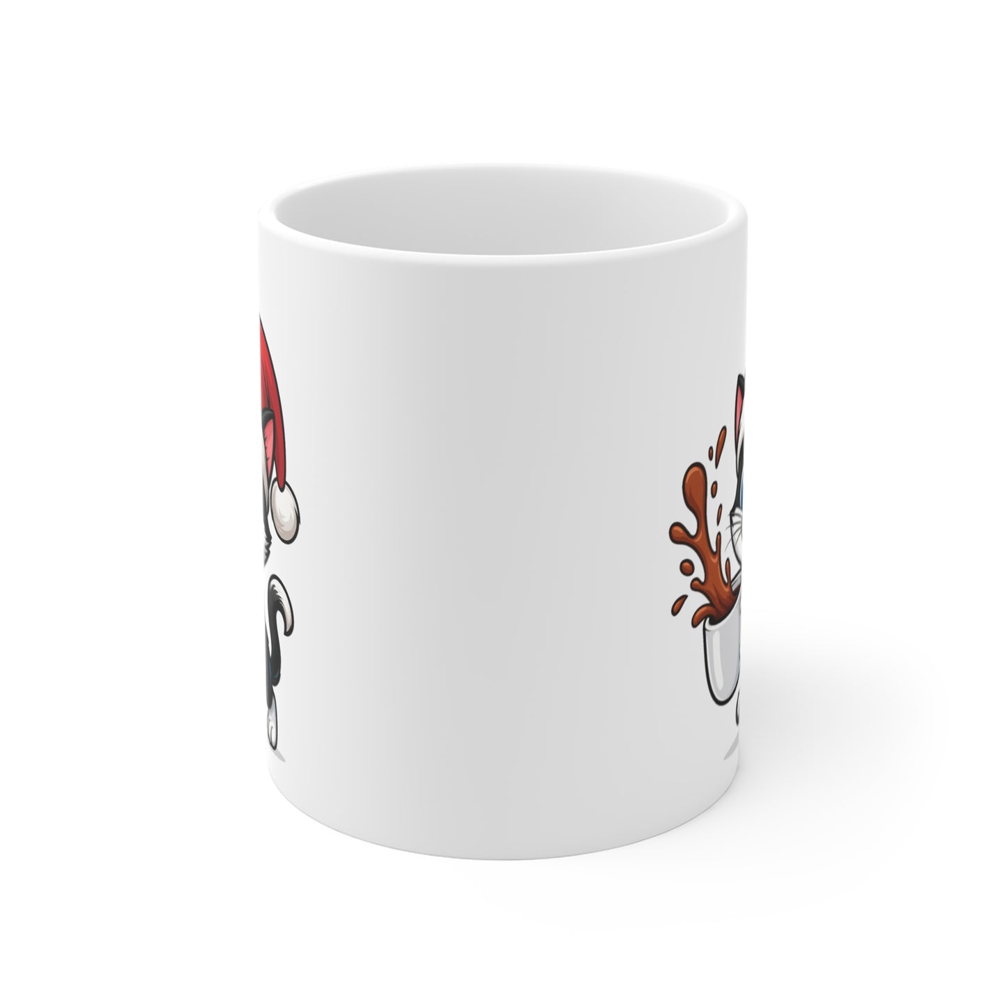 Mug Chat Noël 325ml – Tasse Céramique Mignonne avec Bonnet Rouge – Cadeau Fêtes Original