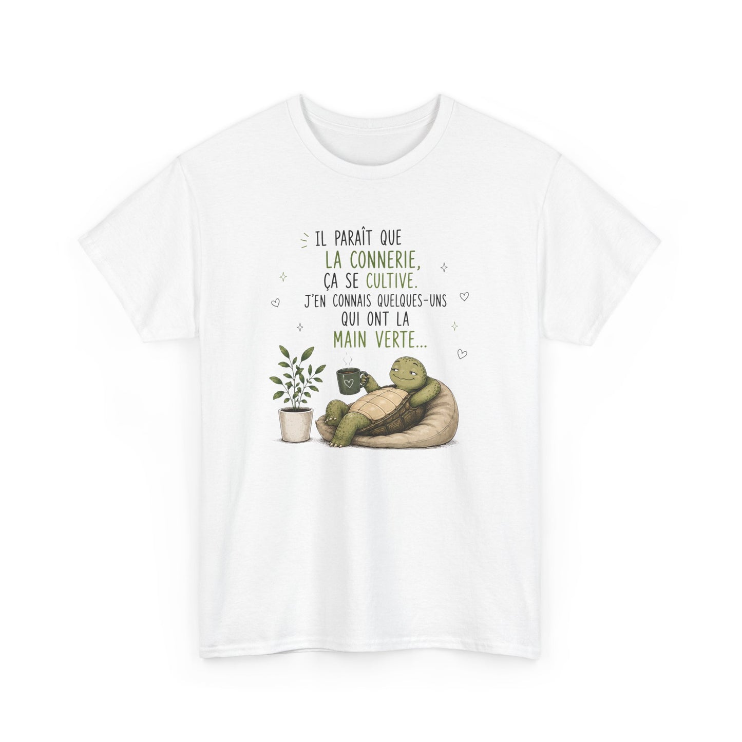 Tee-Shirt Humour Homme et Femme – Tortue Drôle Jardinage Main Verte – Idée Cadeau Original Animal Amusant Anniversaire