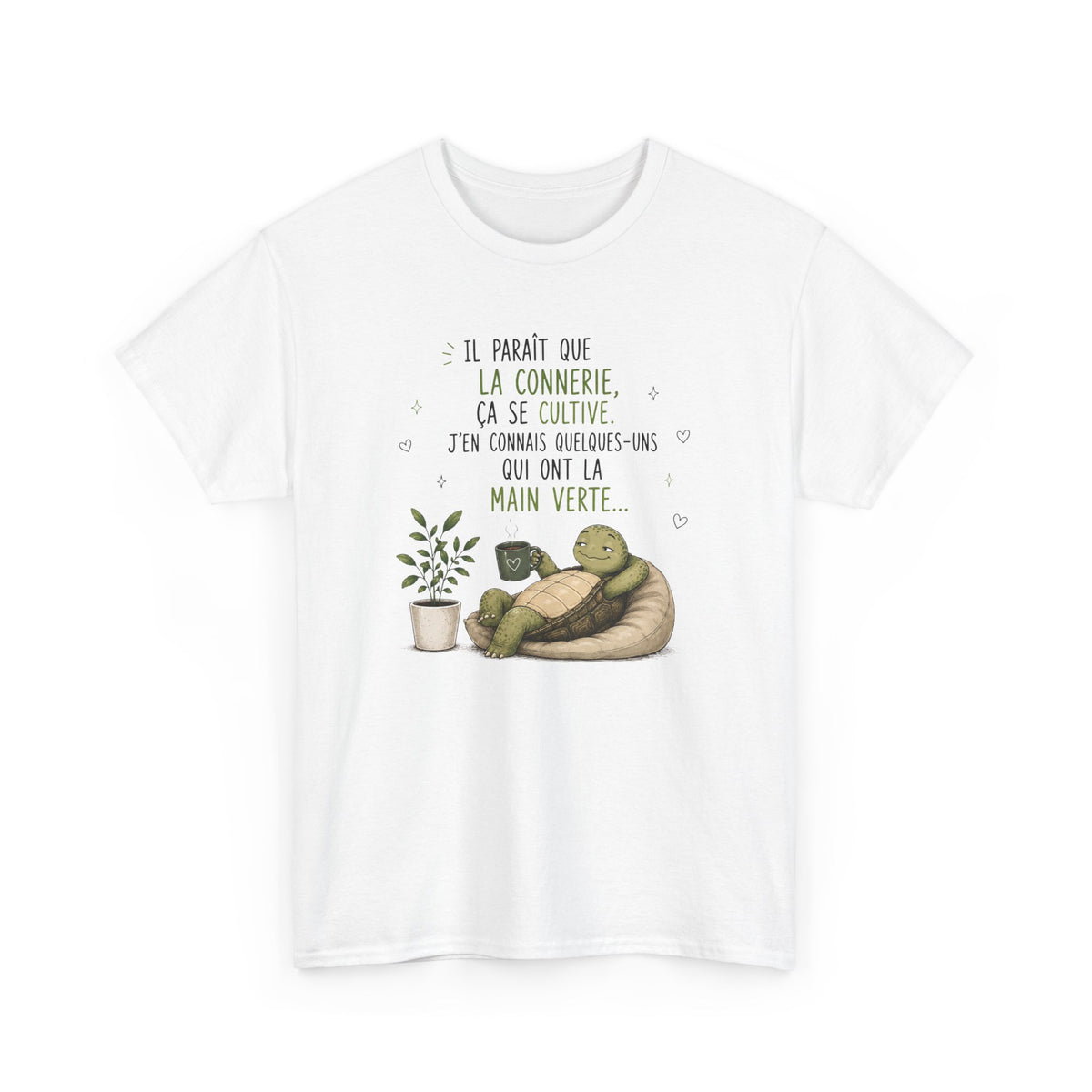 Tee-Shirt Humour Homme et Femme – Tortue Drôle Jardinage Main Verte – Idée Cadeau Original Animal Amusant Anniversaire