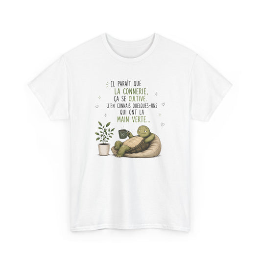Tee-Shirt Humour Homme et Femme – Tortue Drôle Jardinage Main Verte – Idée Cadeau Original Animal Amusant Anniversaire