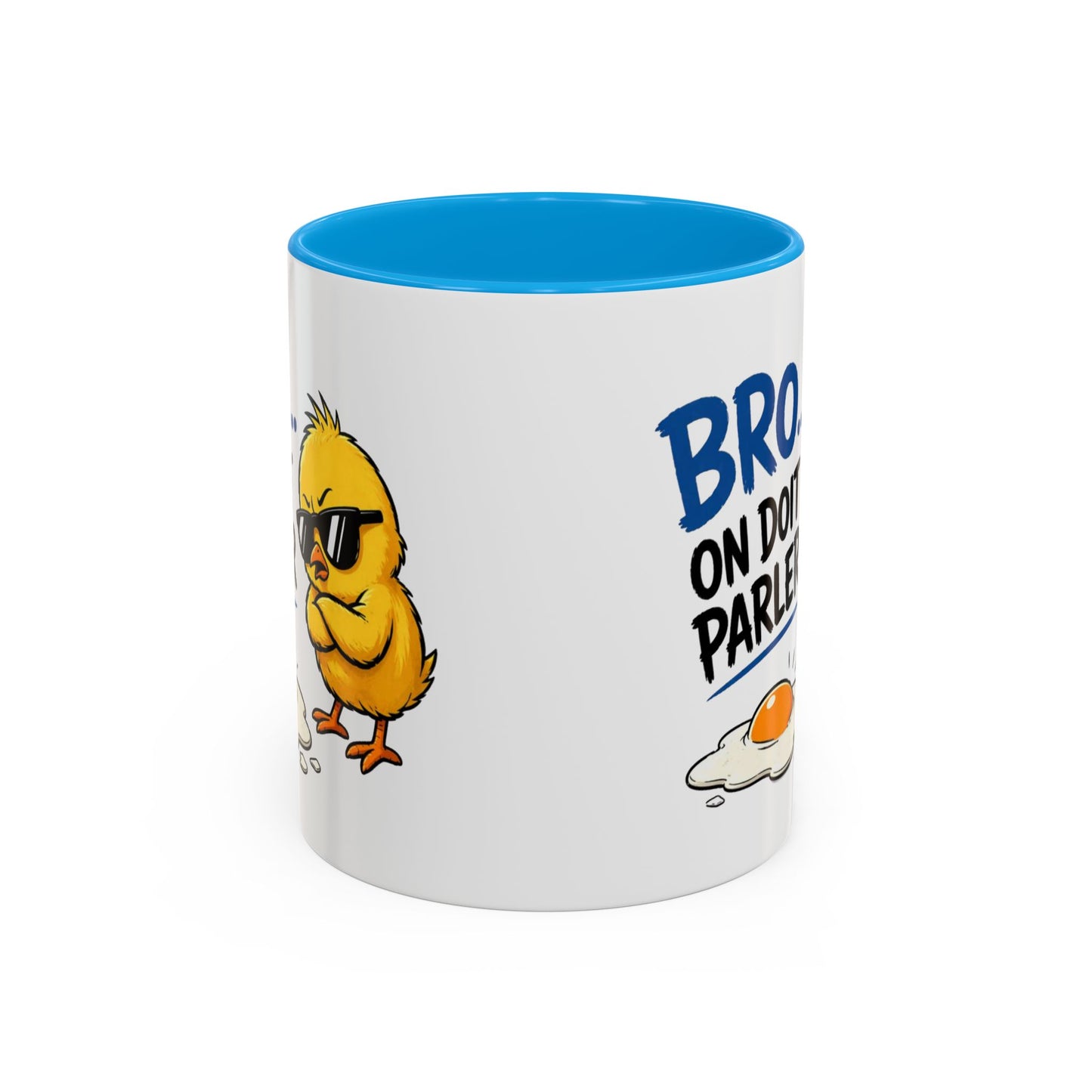 Mug Humour Poussin – Bro On Doit Parler – Tasse Drôle et Décalée – Cadeau Original Fun Céramique 325ml Noir Bleu Rouge