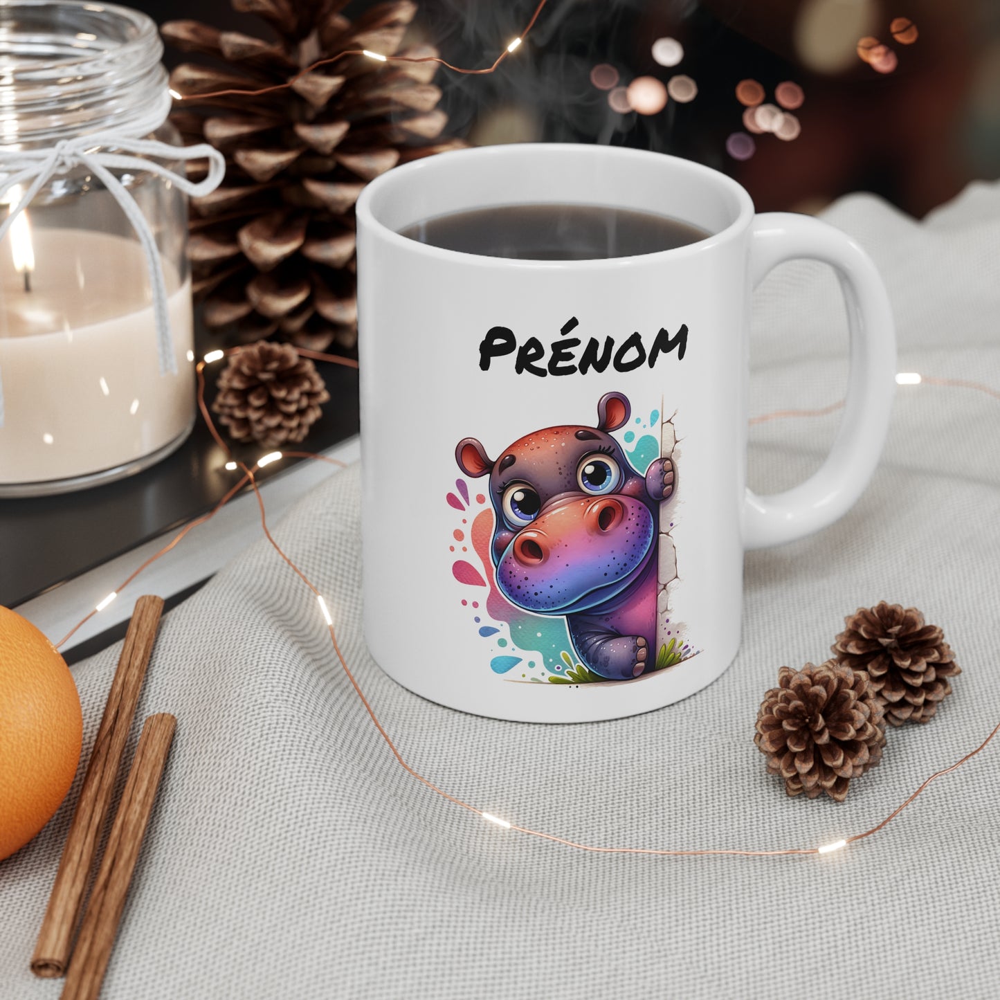 Tasse Personnalisable Hippopotame Mignon – Mug Prénom Animal Rigolo – Cadeau Original 325ml